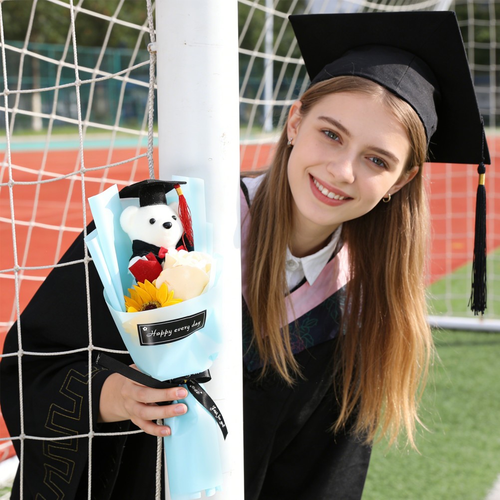 Graduation Flower Bouquet Artificial Stuffed Animals Decorated Bear for