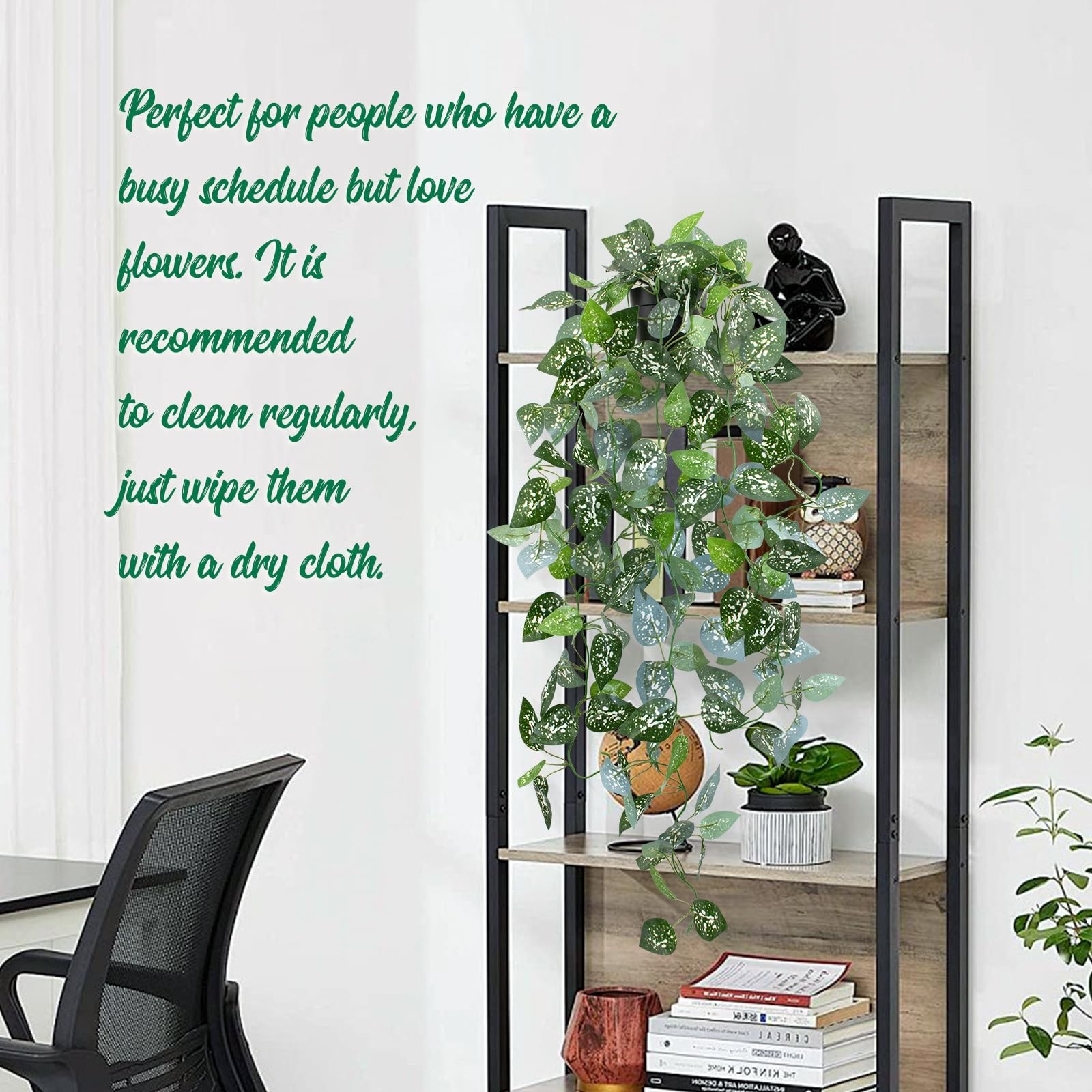 39-in Long Fake Hanging Plant with Pot Faux Pothos Artificial Potted Plants S…