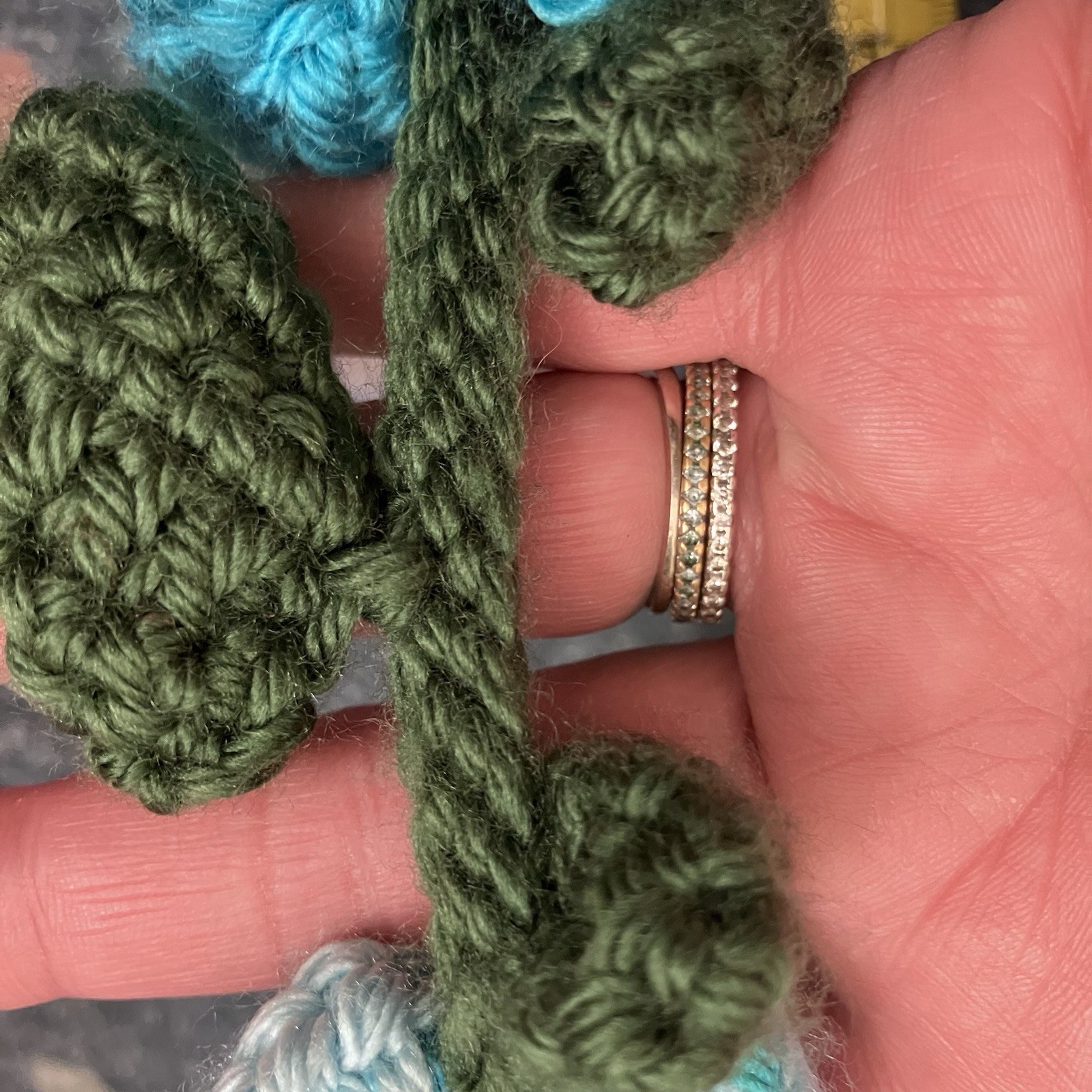Handmade Crochet Blue Rose Flower Vine Garland Scarflette Boho Cottagecore 50″