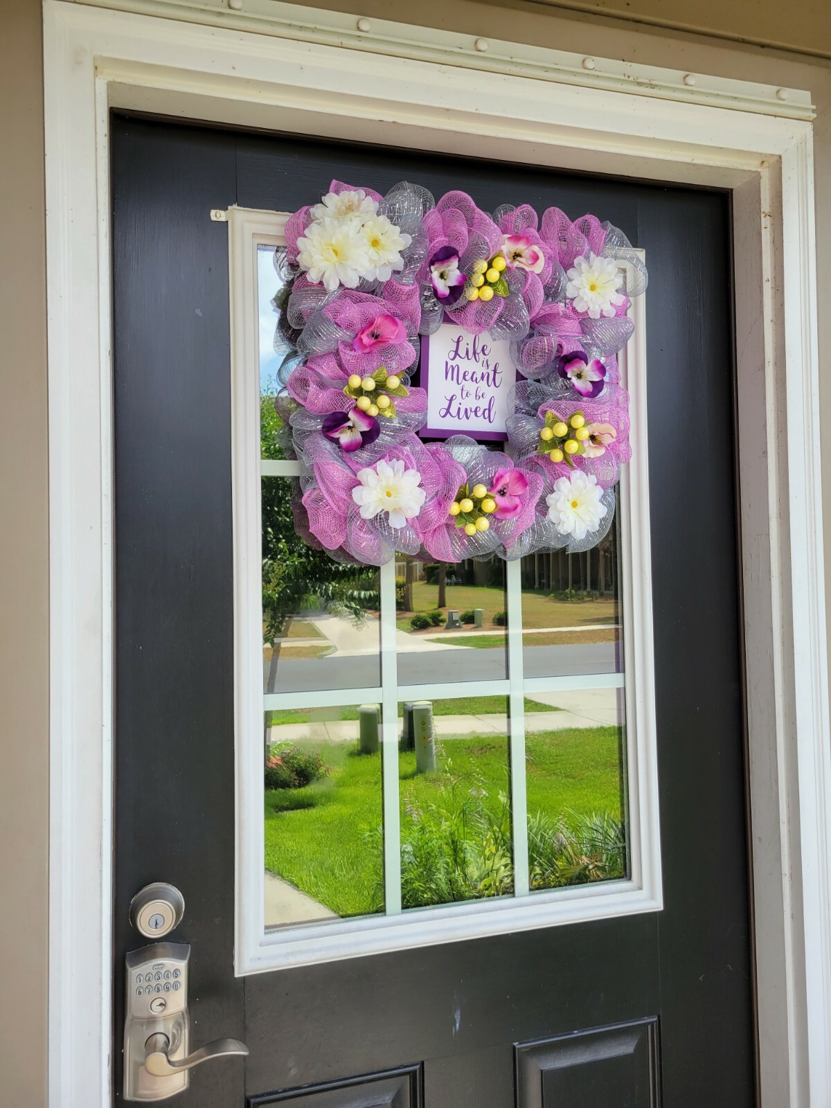 LIFE MEANT TO BE LIVED pink gray purple SUMMER SPRING FALL Door Wreath Square