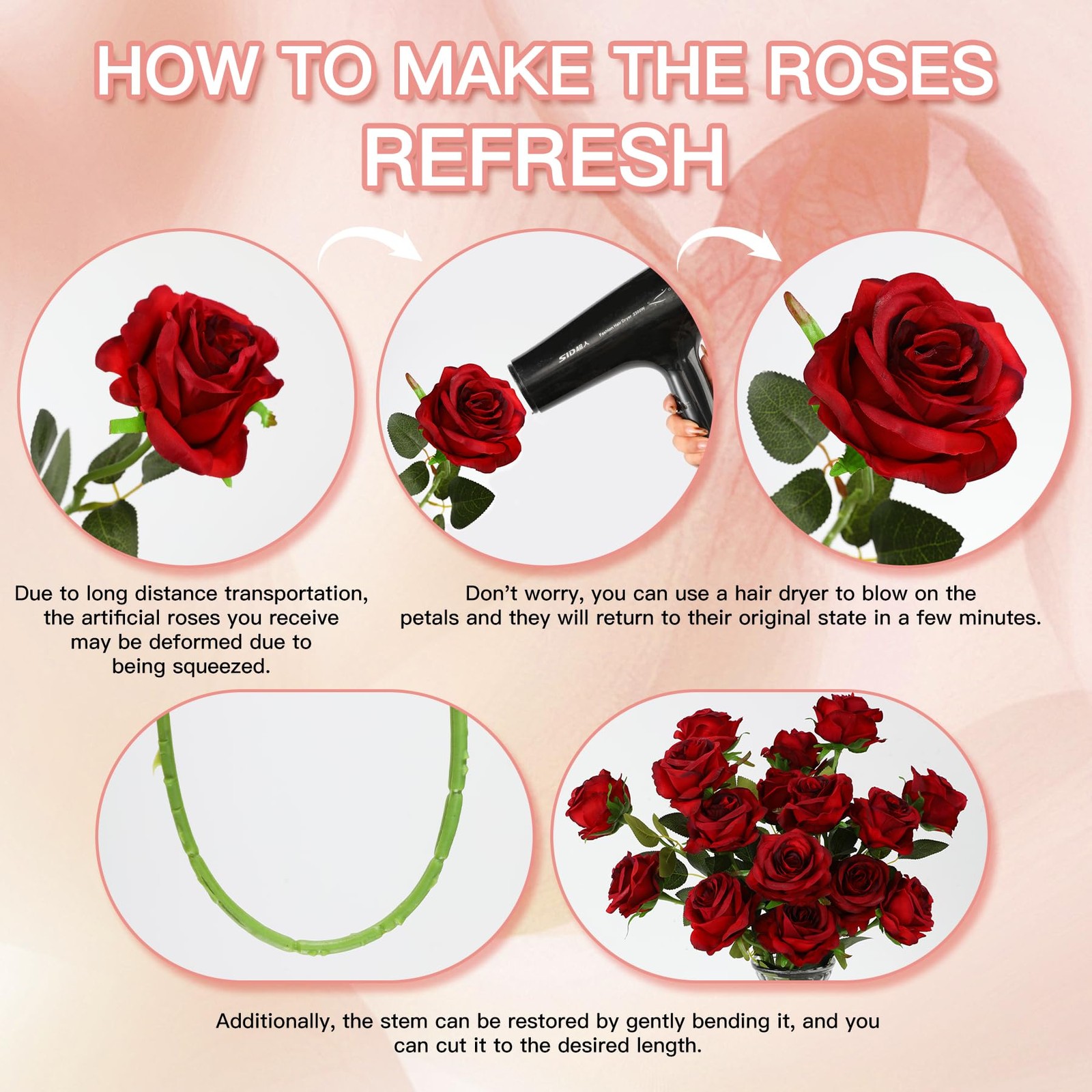 50pcs Artificial Burgundy Roses Bulk, Fake Red Roses Flower with Stems Realis…