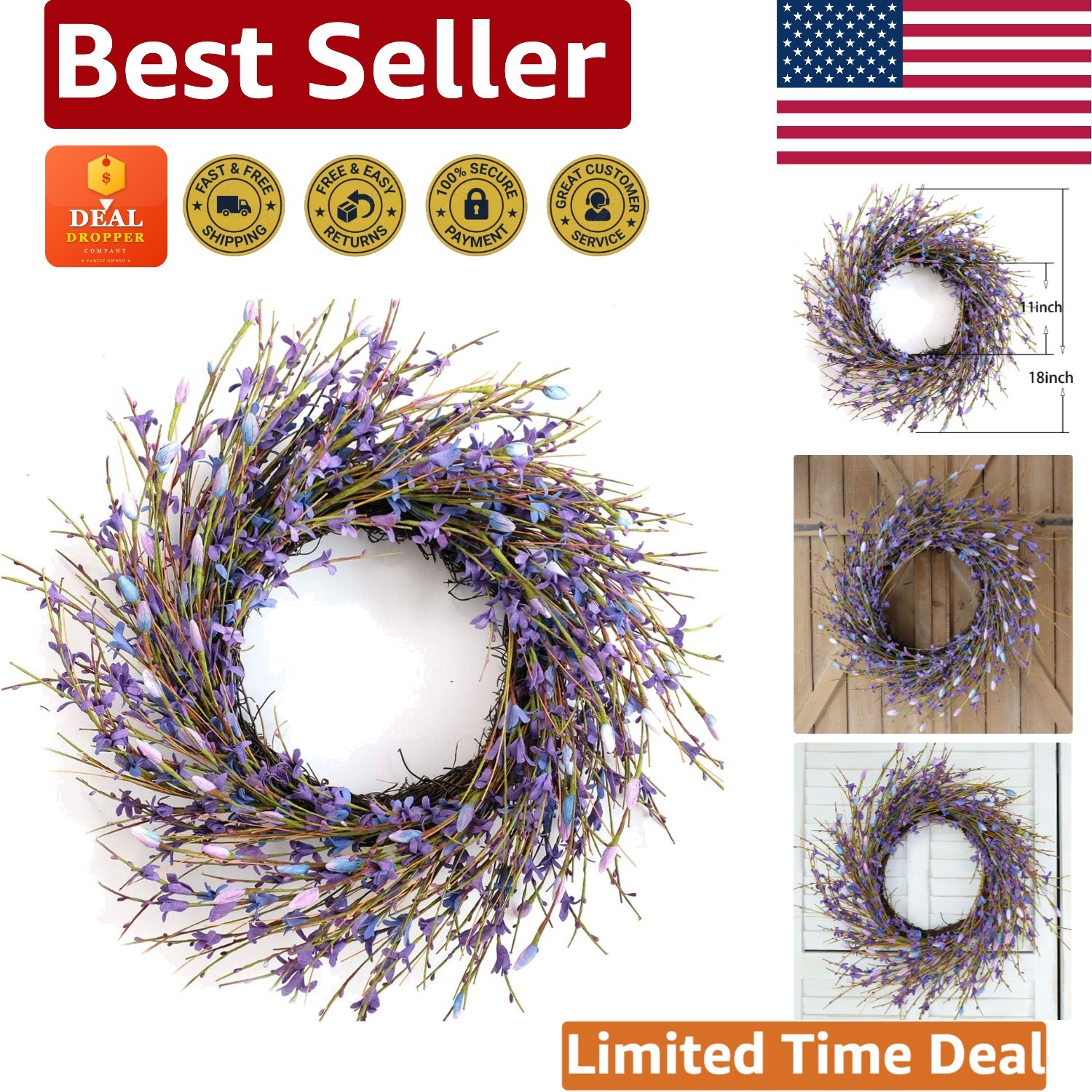 Stunning 18-Inch Forsythia Wreath for Front Door & Seasonal Celebrations