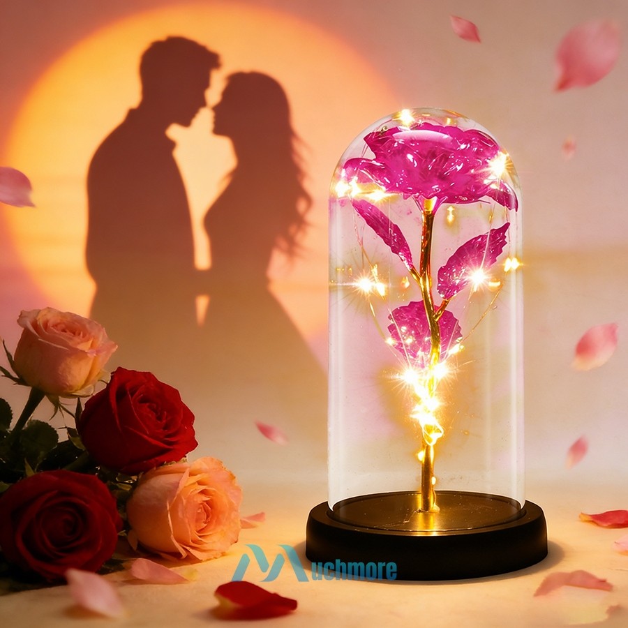 Preserved Eternal Galaxy Rose Flower In Glass Dome with LED Light Gift for Her