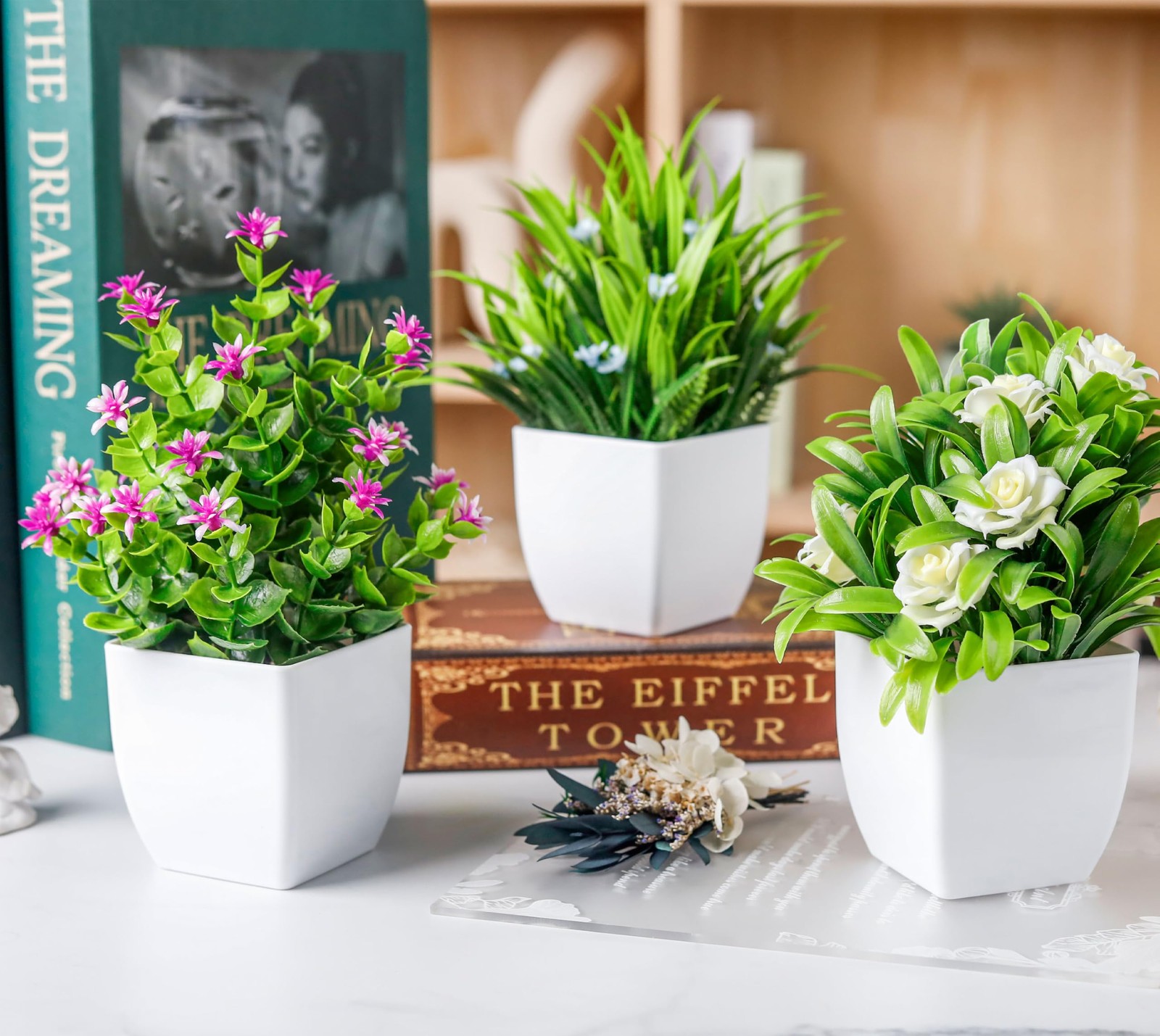 4 Pack Small Fake Flowers Plants Spring Decorations for Centerpiece Table Dec…