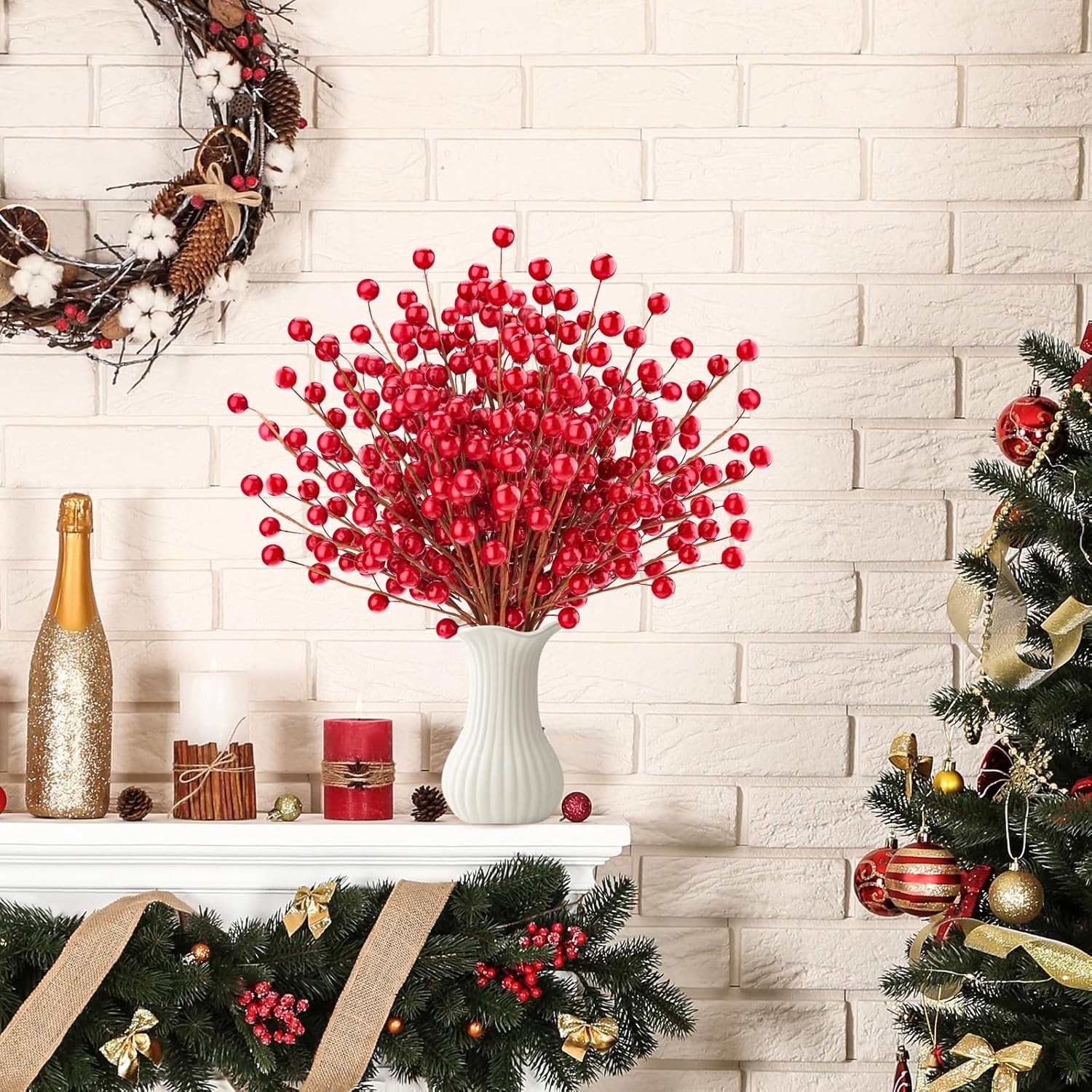 15 Pcs Artificial Red Berry Stems Christmas Red Berries Holly Berry Branches Fak