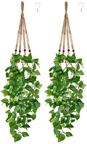 Packs Fake Hanging Plant with Pot, Artificial Plants for Home Decor 2 Brown