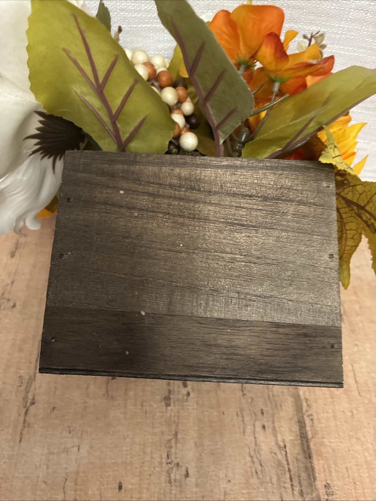 Faux Floral Arrangement In Wood Box Multicolor White, Yellow, Orange 5” Box 9”T