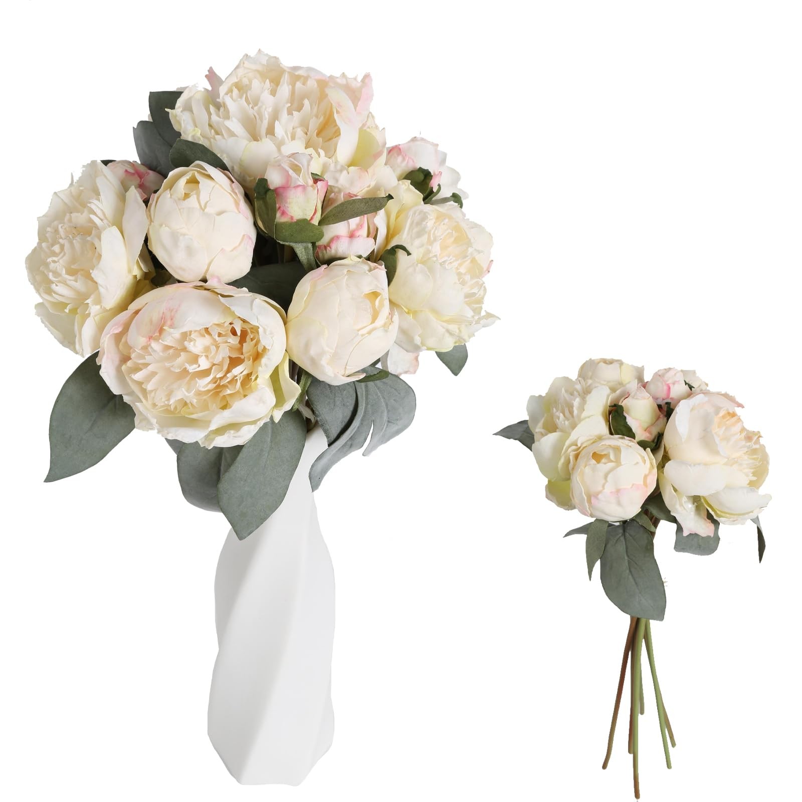 White Artificial Peonies 2 Bouquets Silk Flowers 14Heads Vintage White Fake F…