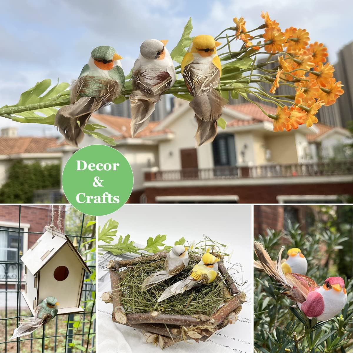 12Pcs Artificial Foam Feather Birds Mini Decorative Love Ornaments for Wreaths