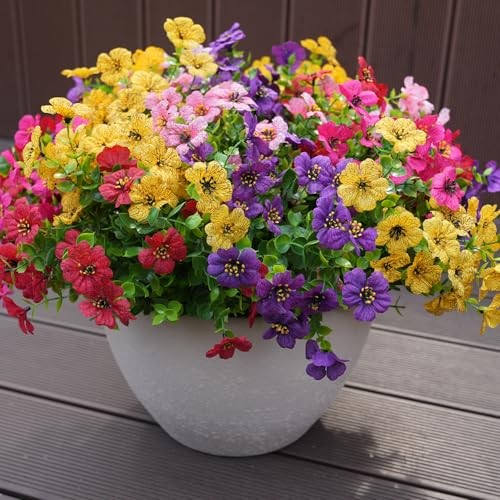 Artificial Flowers for Outdoor, UV Resistant 20 Yellow Purple Rosy Pink Red