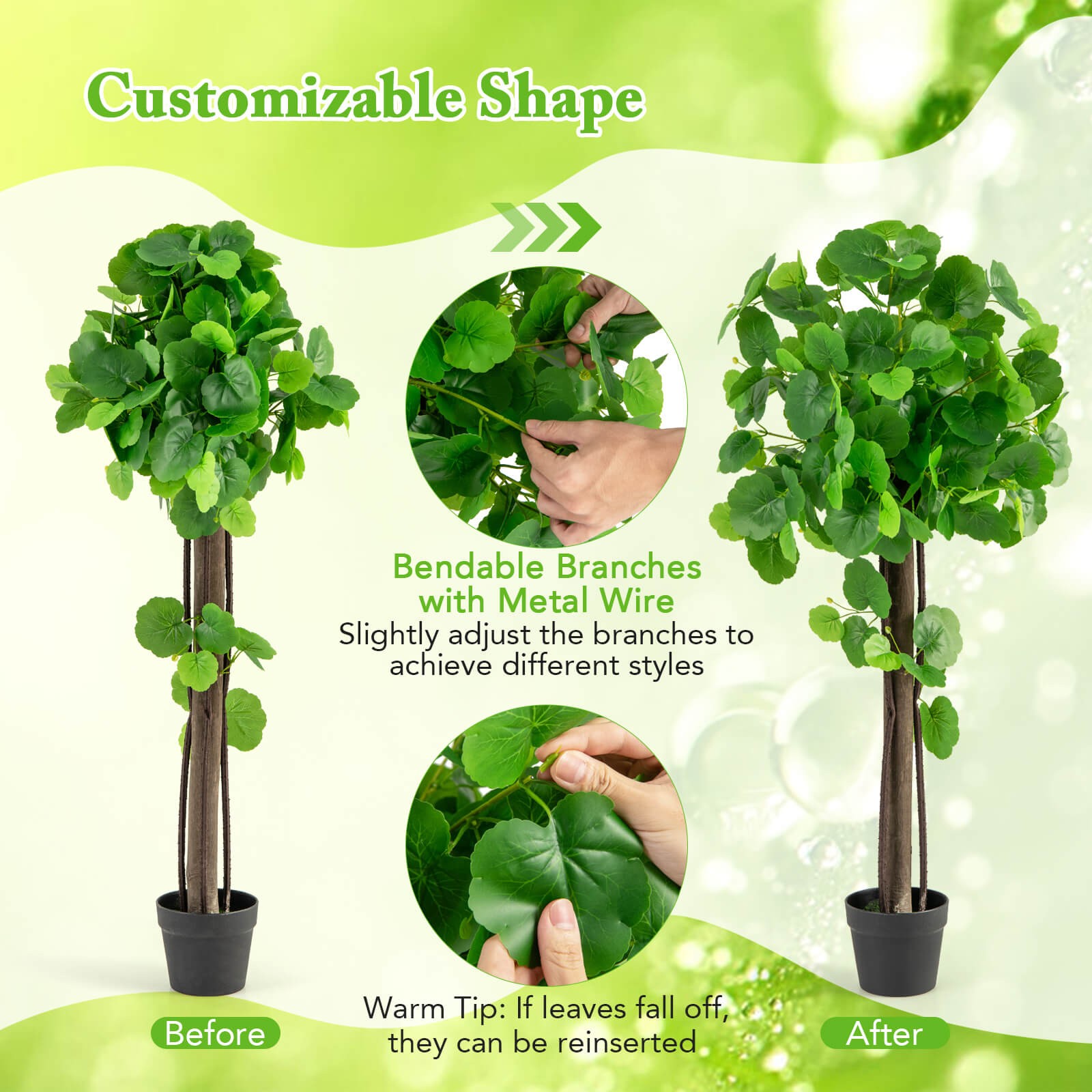 44″ Artificial Crabapple Tree w/ Real Wood Trunk Adjustable Branches Faux Grass