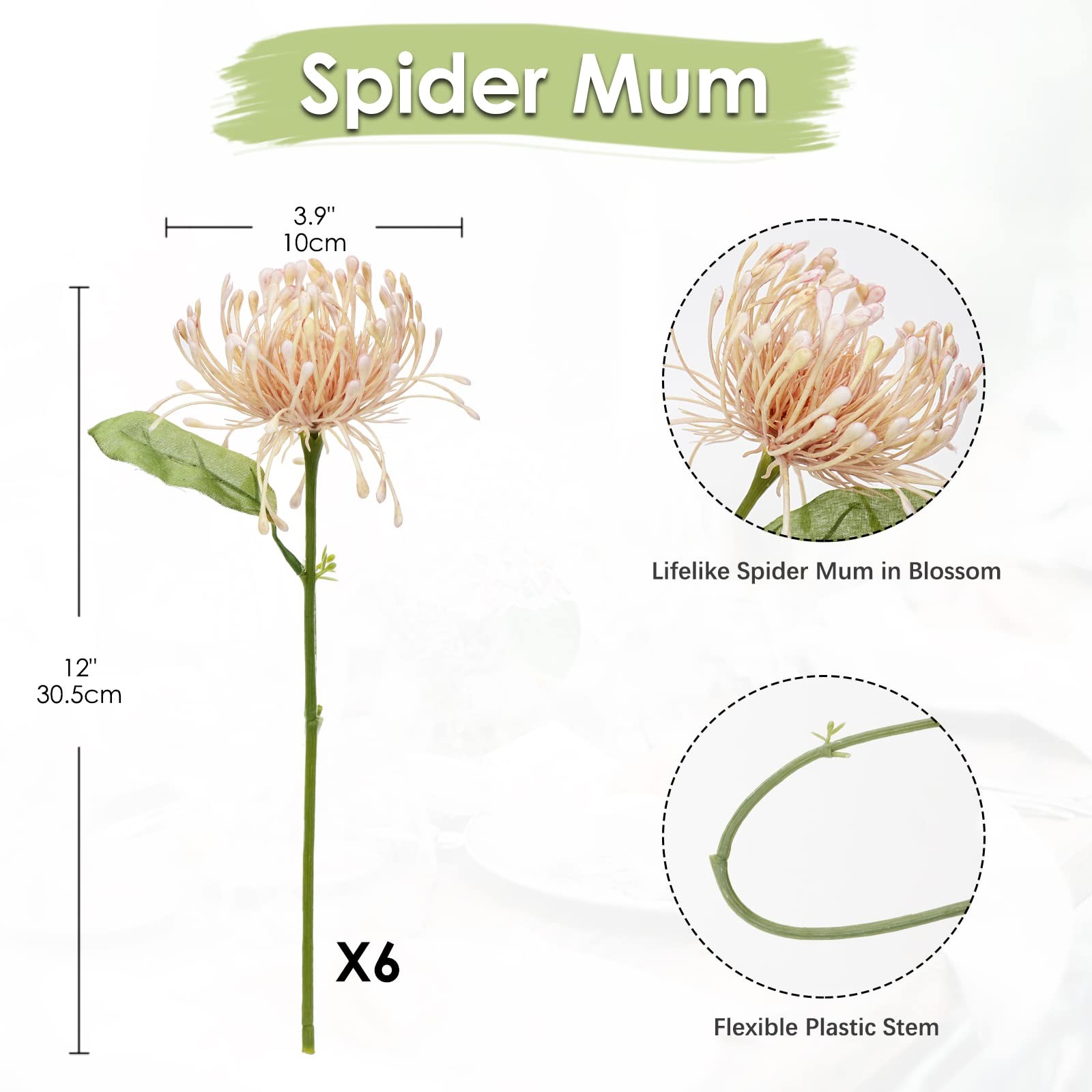 6 PCS Chrysanthemum Artificial Flowers 4″ Fake Spider Mums Pink