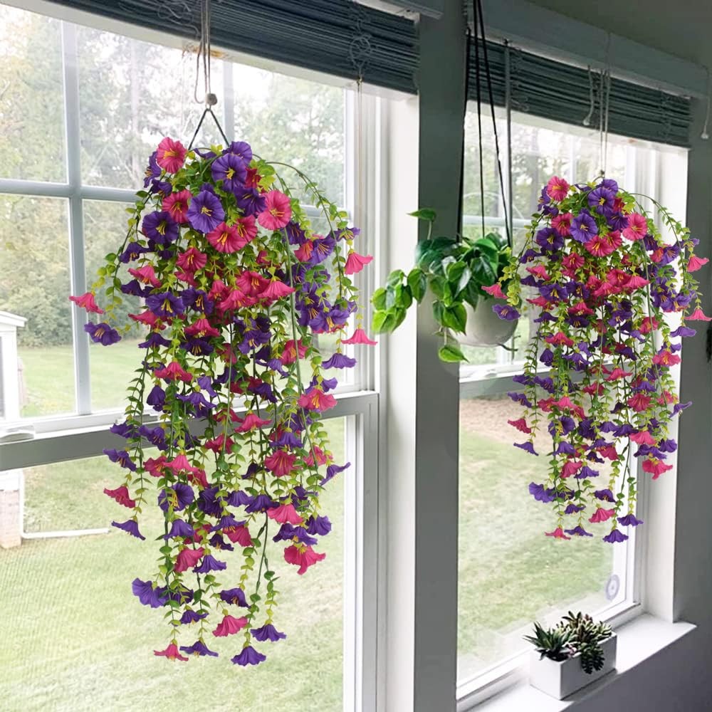 Artificial Fake Hanging Flowers Plants 2Pack Faux Silk Daisy with Eucalyptus Lea