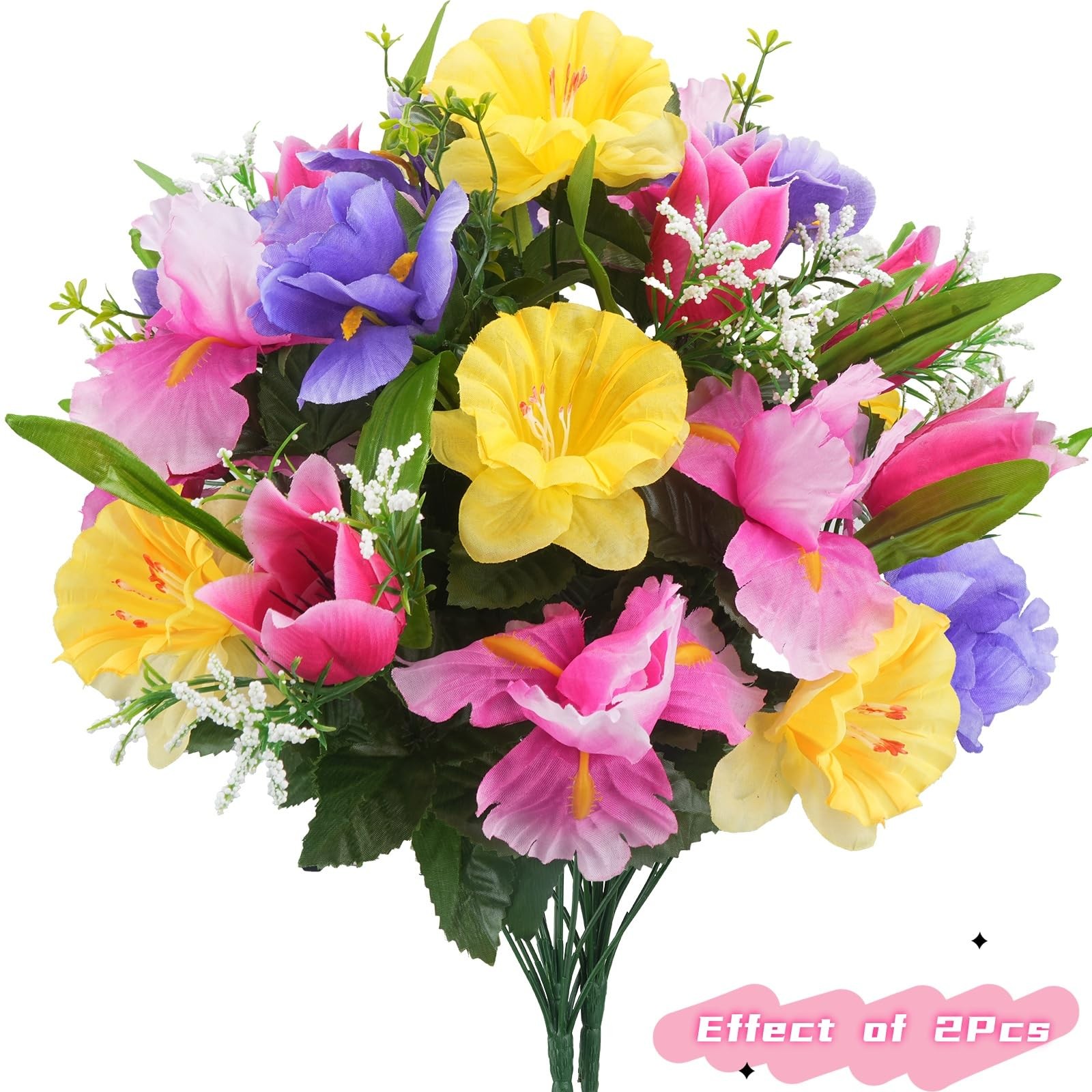 HO2NLE 14 Stems Artificial Daffodils Flowers Bouquet Mixed Fake Tulips Flower…