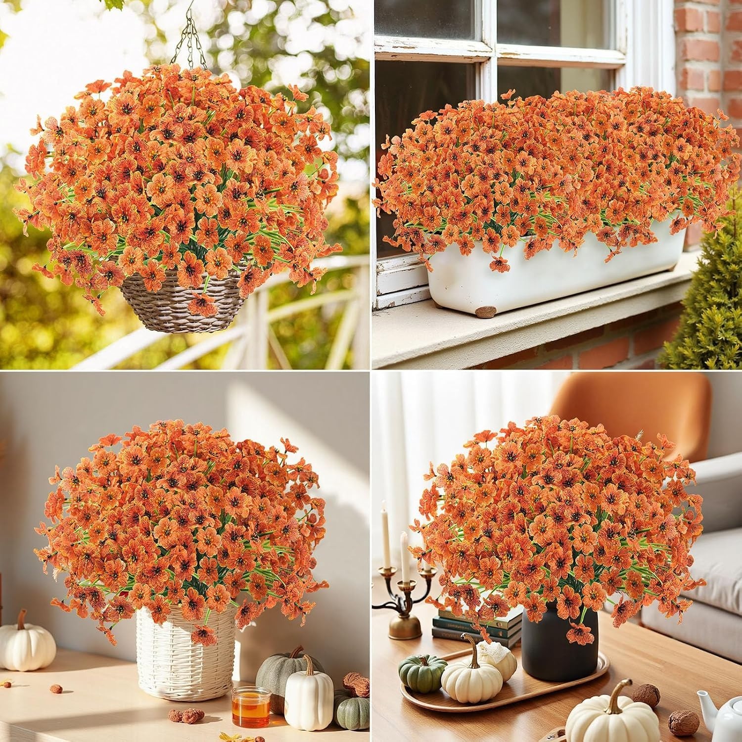 Elegant 16-Piece Orange Artificial Flower Set – Perfect for Indoor & Outdoor Use