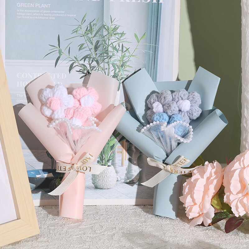 Wedding Handheld Small Bouquet Handmade Crochet Puff Flower Decor Bouquet Party