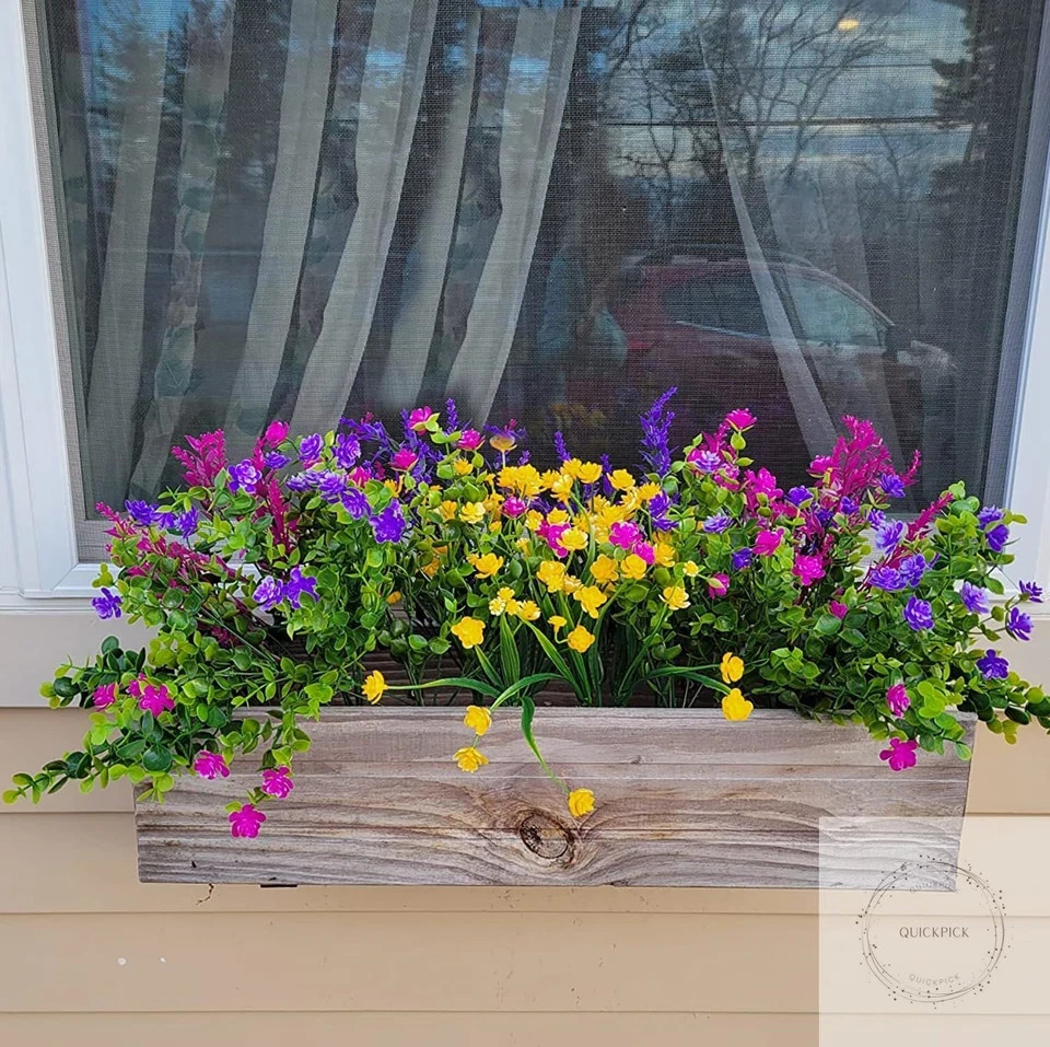24 Bundles Artificial Flowers Outdoors Faux Plants UV Resistant Fake Flowers Fau