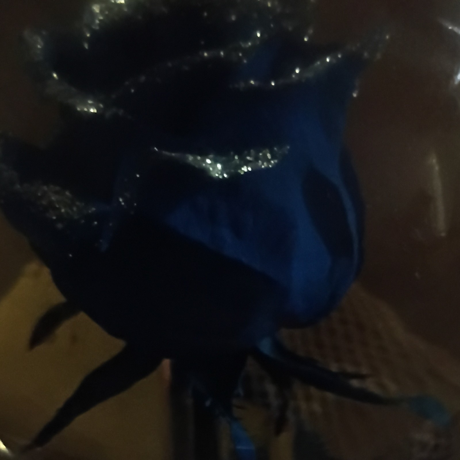 blue rose that doesn’t get old inside a circle glass container
