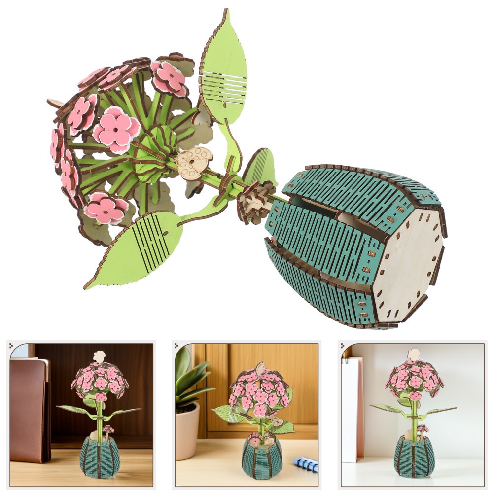 1 Set Durable Wooden Hydrangea Bouquet Puzzle Toy for Kids Desktop Decor