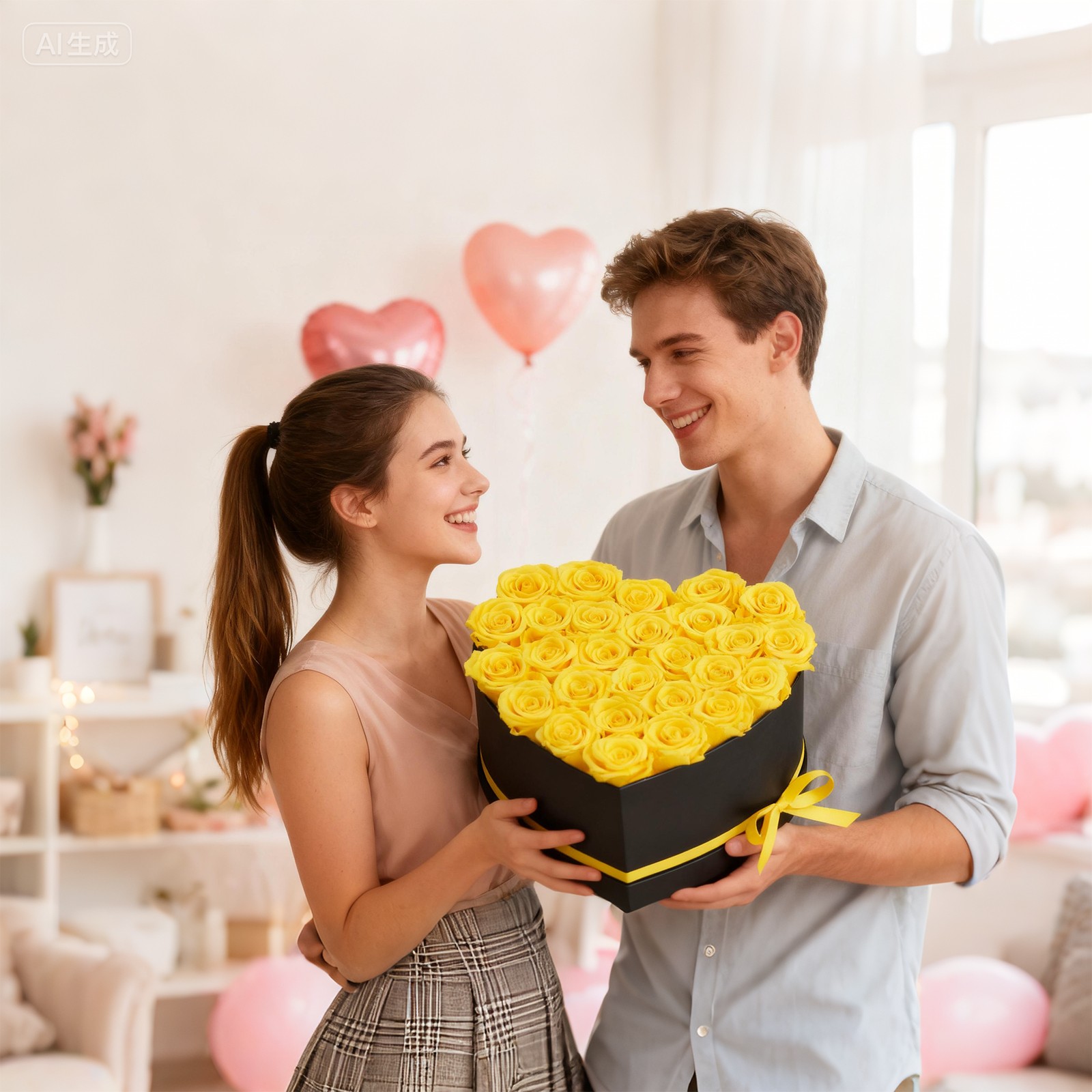 VEVOR Forever Flowers 27 Preserved Roses Heart Box Eternal Bouquet Yellow