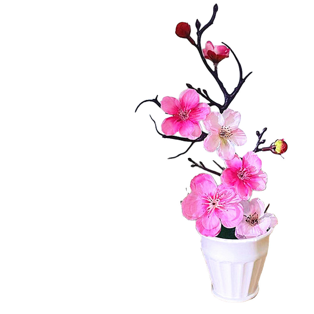 Realistic Artificial Plum Blossom in Pot for Living Room Bedroom For Desk