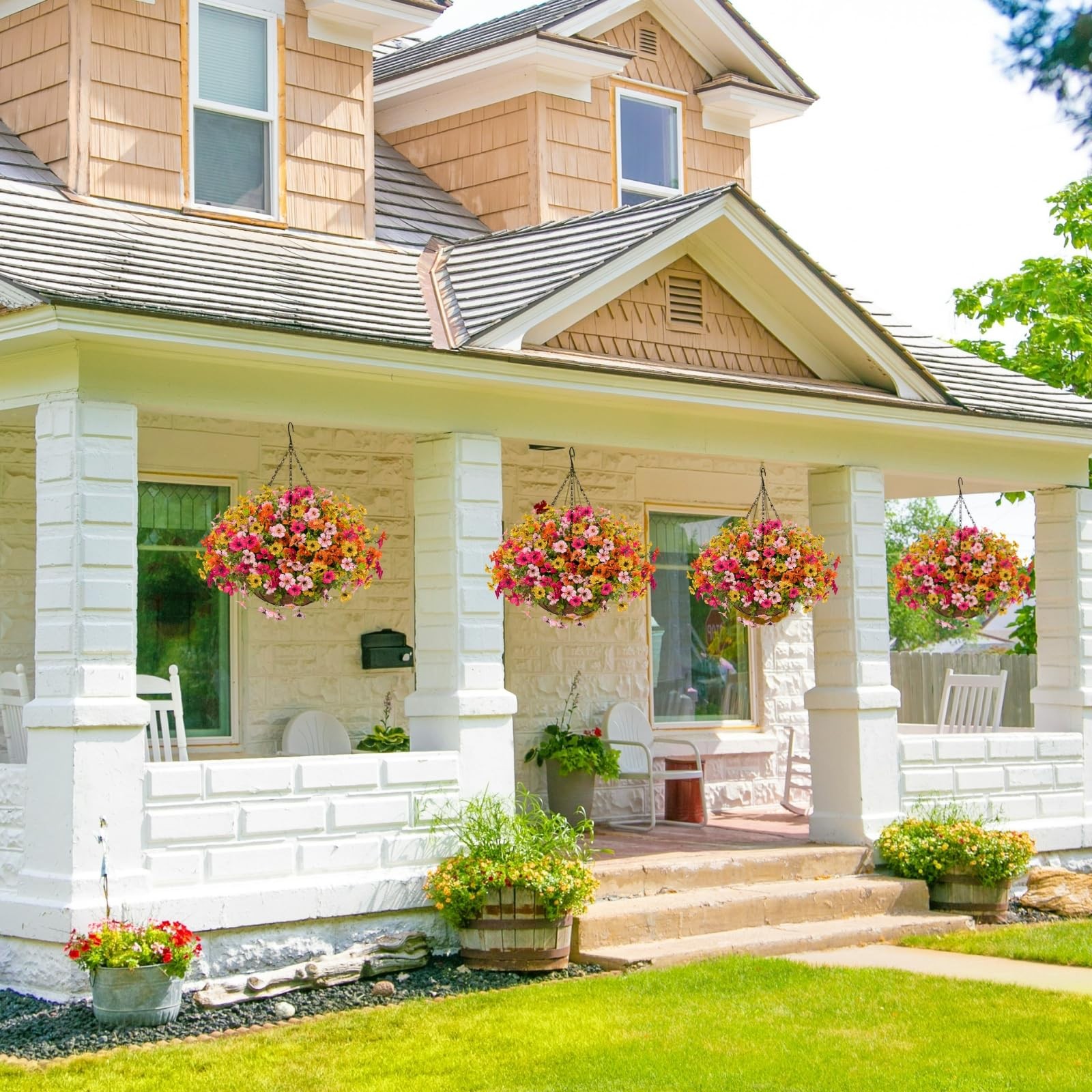 Artificial Flowers with Hanging Baskets Outdoors for Decoration Spring Summer…