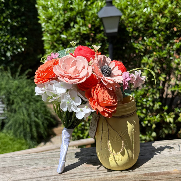 Sola Wood Bridal Bouquet Summer Floral Personalized Arrangement 16oz Mason Jar