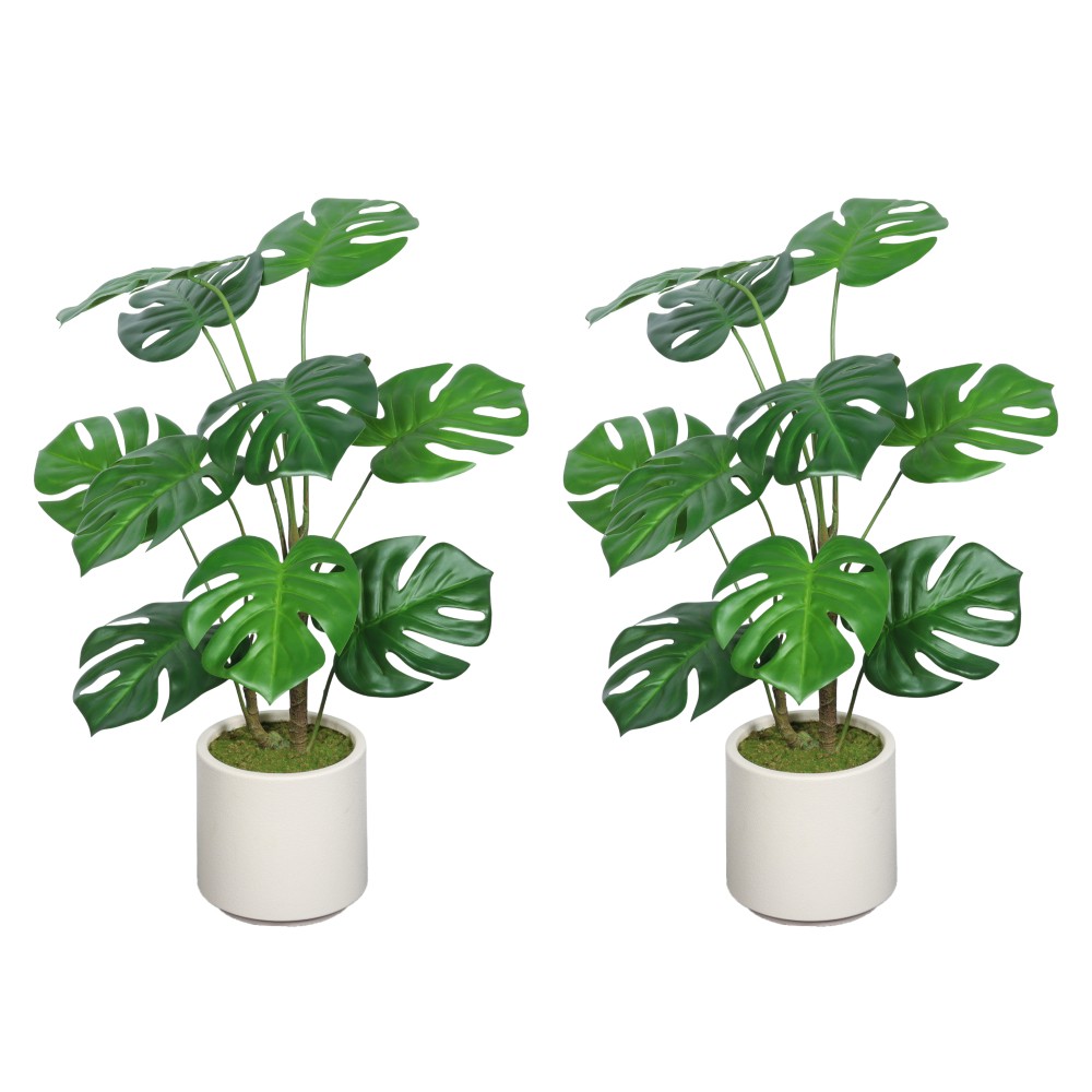 30” Artificial Tropical Alocasia Leaf Plant With White Pot 2pc/set