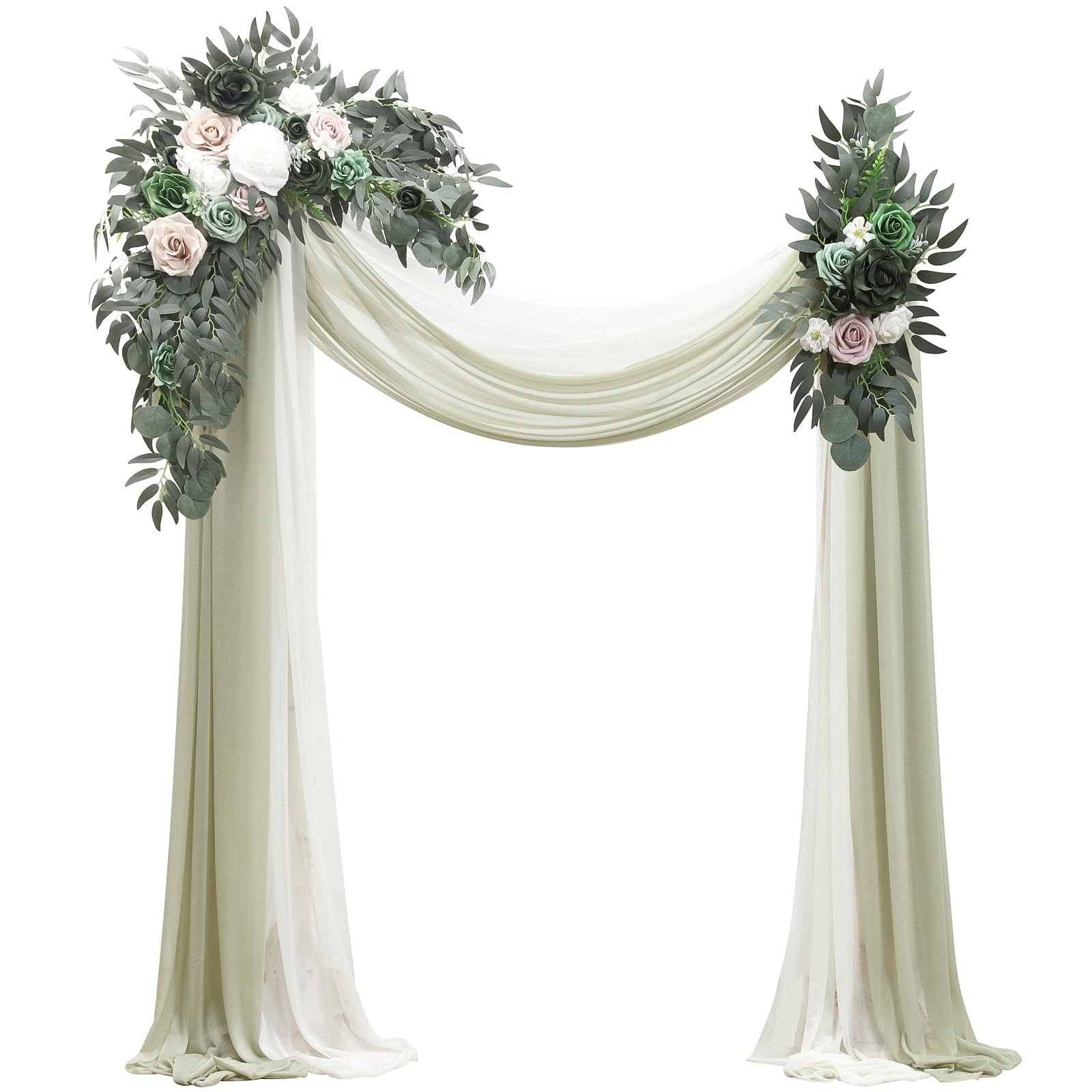Arch Flowers with Drapes Kit (Pack of 4) – 2pcs Artificial Emerald & Sage Gre…