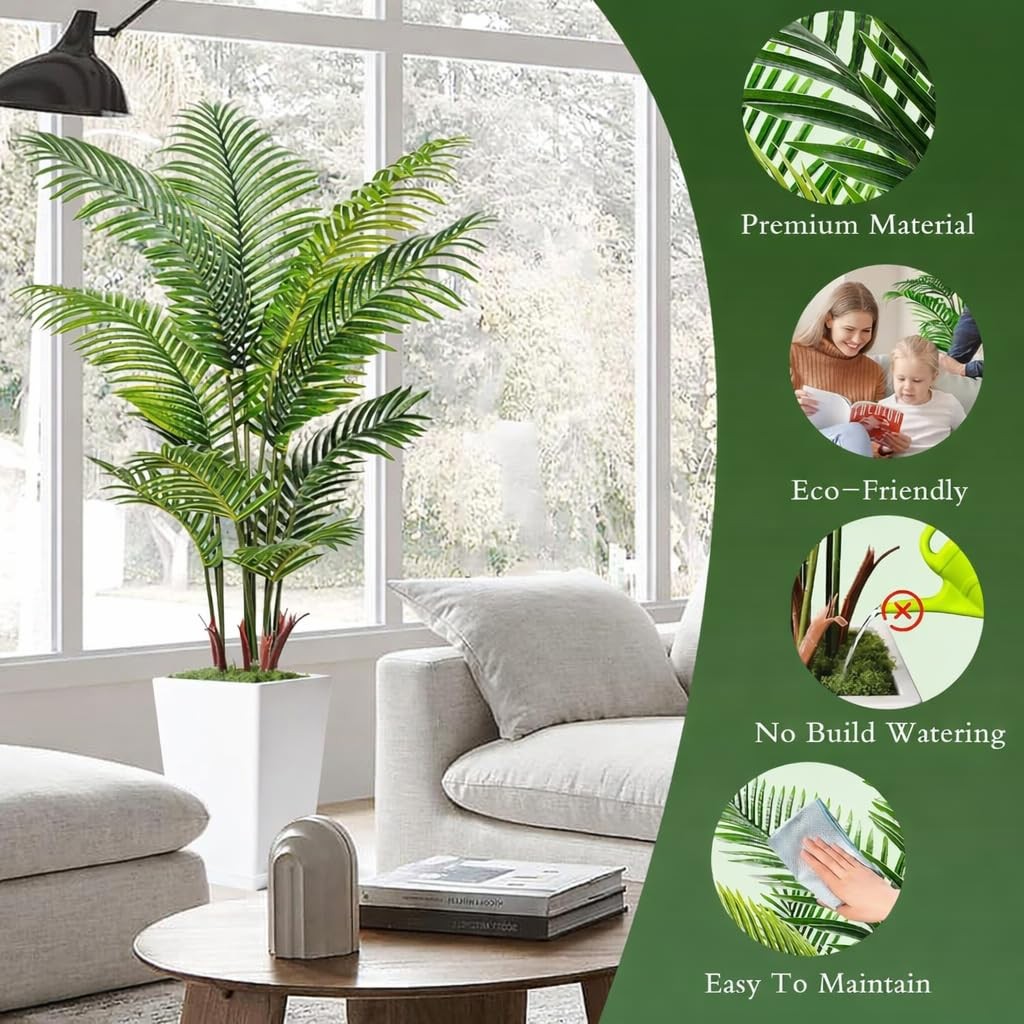 6FT Artificial Palm Tree, Tall Faux Palm Tree Indoor with Fake Plants Tall, A…