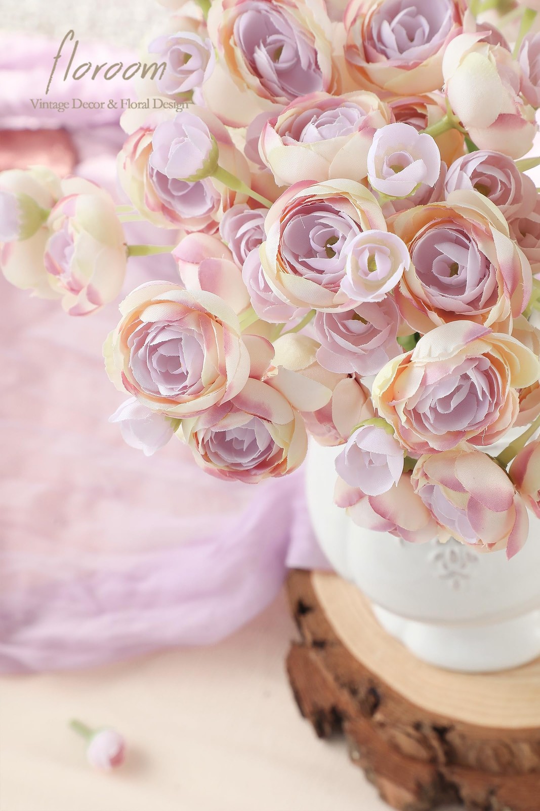 18 PCS Ranunculus Artificial Flowers Lilac Faux Silk Mini Bulk Fake Filler