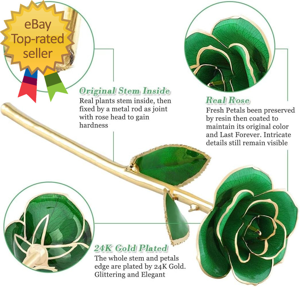 Gold Plate Rose 24K Gold Dipped Preserved Long Stem Rose Flower for Her Women