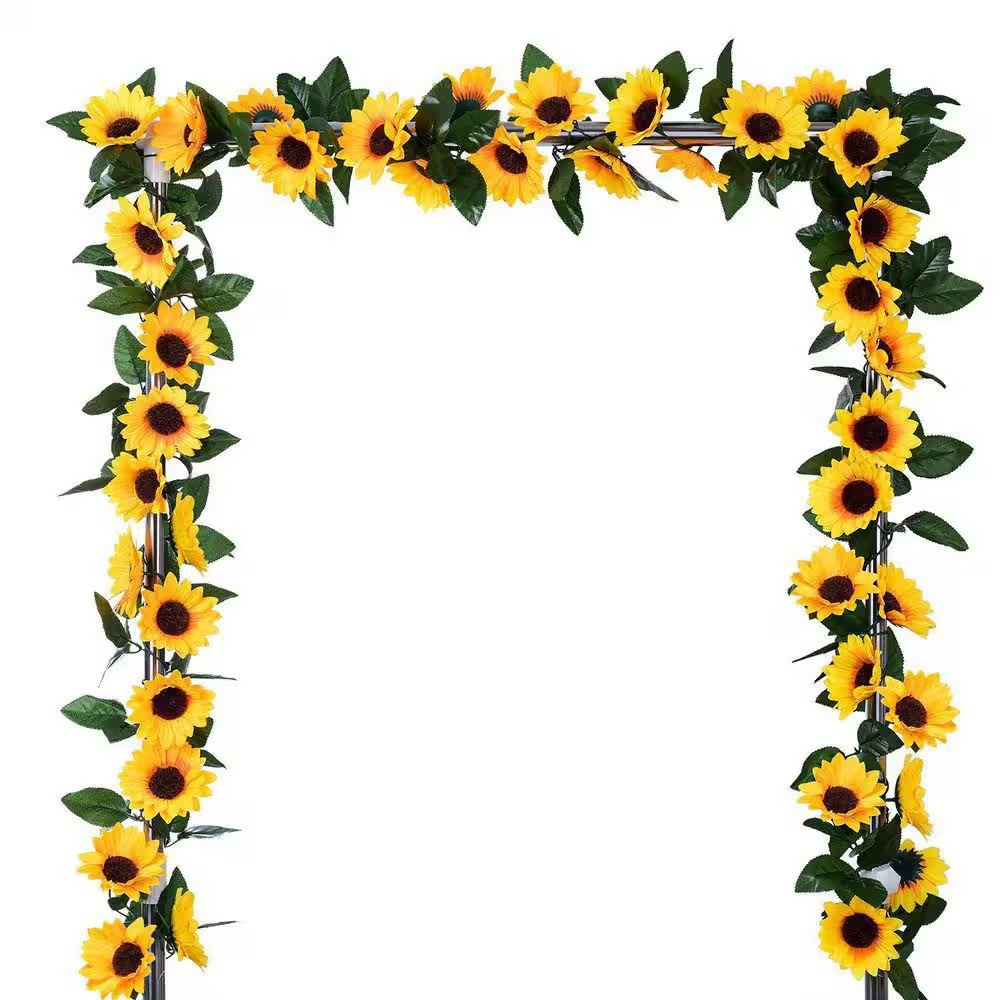 4 In. 4-Pack Yellow Artificial Sunflower Vine Garland with Green Leaves for Wedd