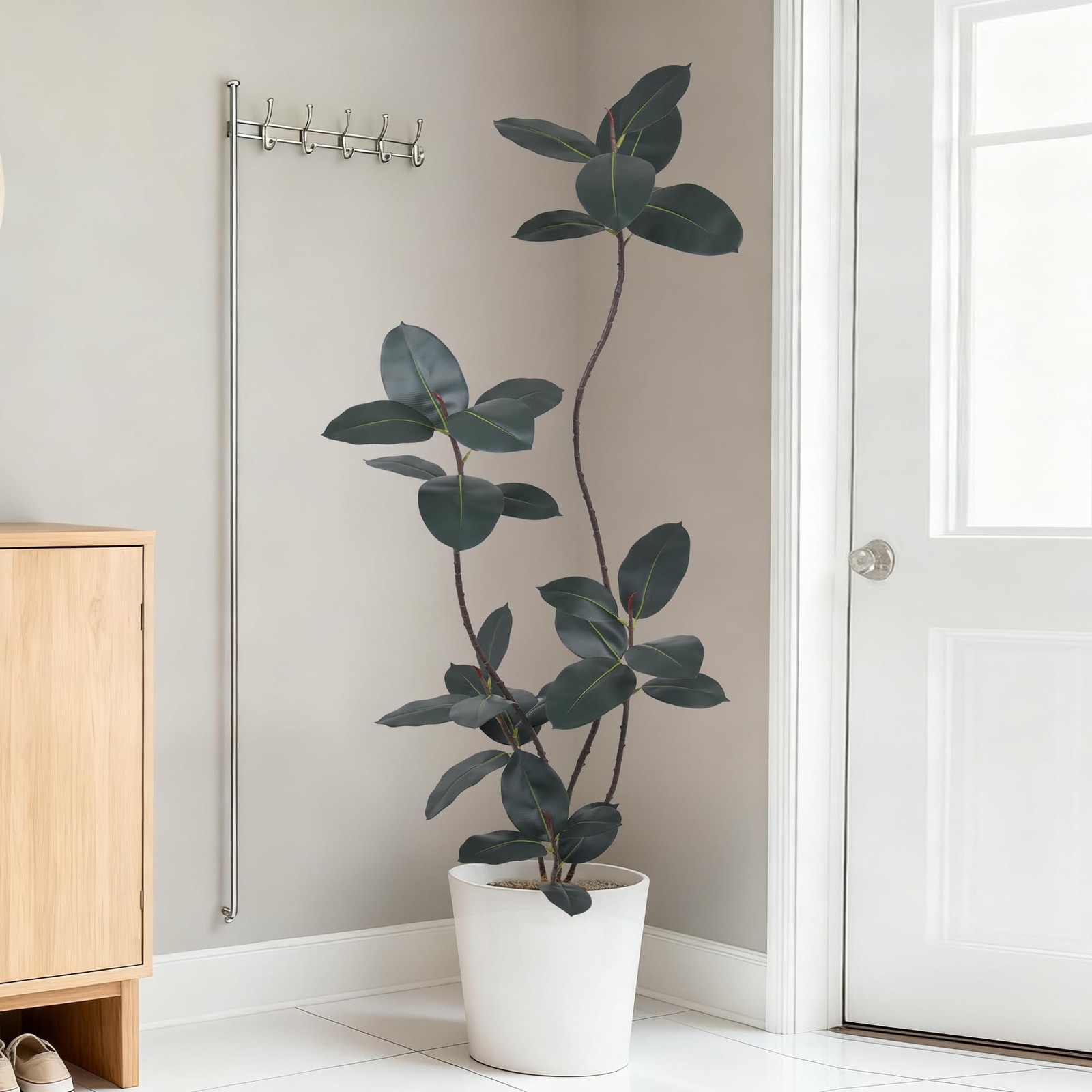 6FT Artificial Black Rubber Tree with Lifelike Leaves, 72in Faux Tropical Fic…