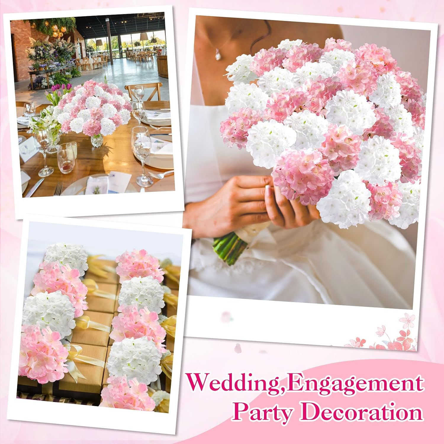 100 Pcs Artificial Hydrangea Flowers for Wedding & Home Decor (Pink, White)