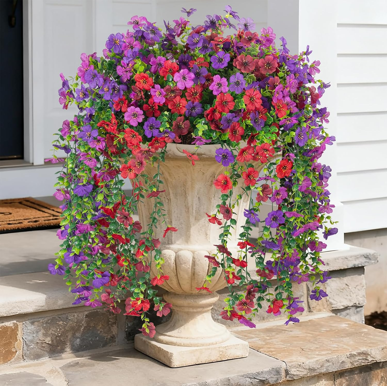 4 PCS Artificial Fake Hanging Flowers Plants for Outdoor Decoration | Faux Silk