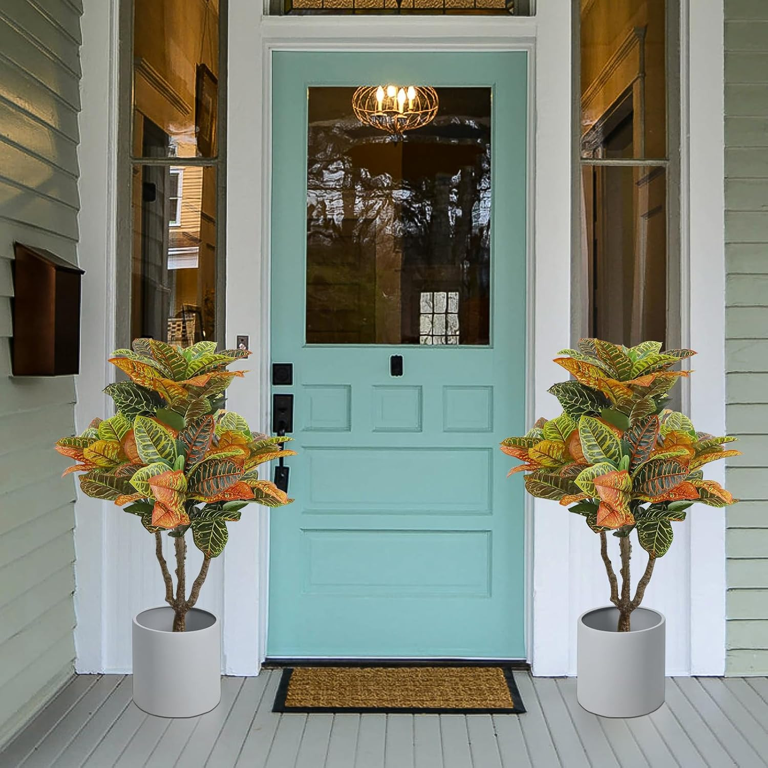 2PCS 35″ Faux Fiddle Leaf Fig Trees for Home Decor & Front Porch Plants