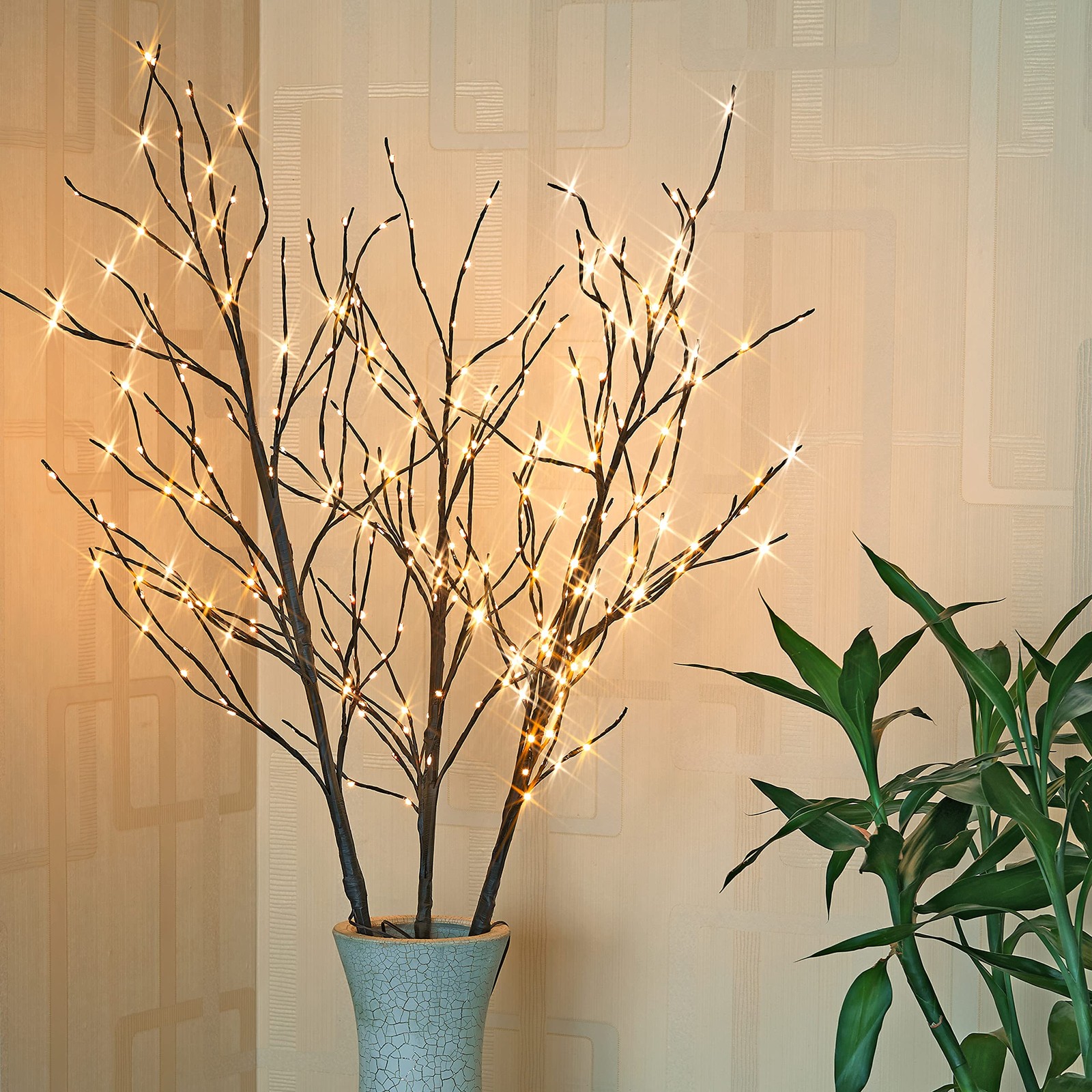 Lighted 41IN Artificial Twig Birch Tree Branch with 300 Fairy LED Lights Plug…