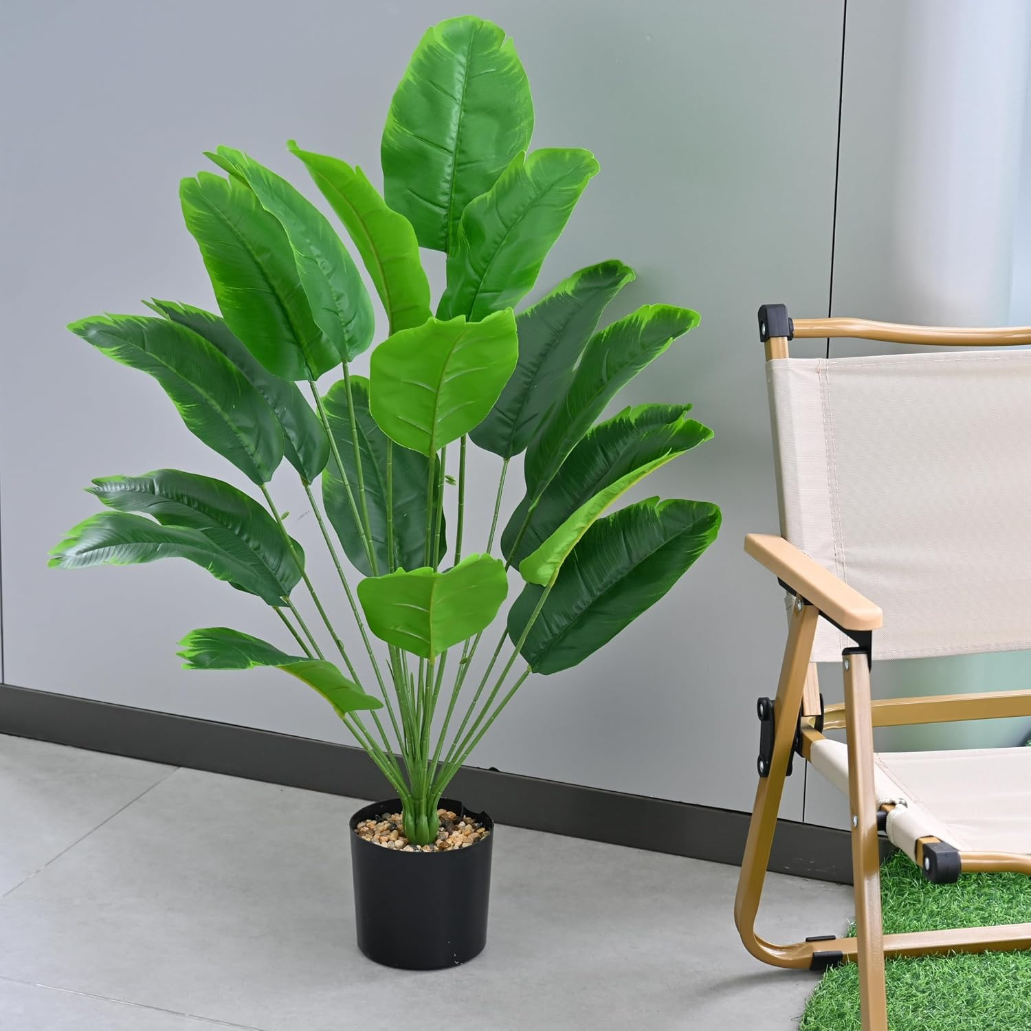 Artificial Bird of Paradise Plant 28“, 18 Trunks, Faux Palm Tree in Pot for Indo