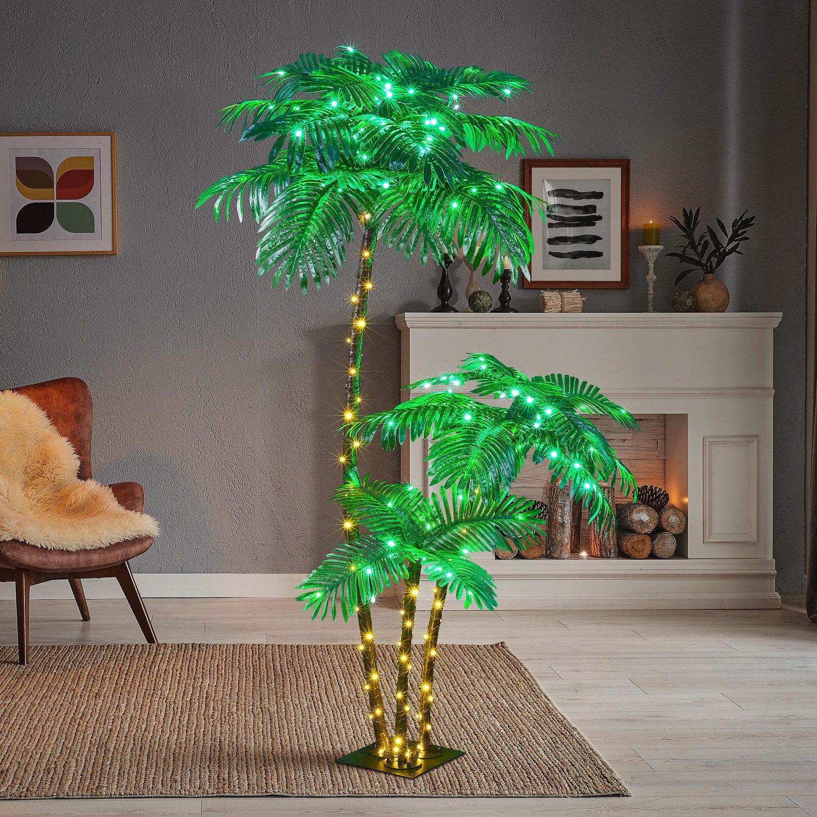 Lighted Palm Tree 6FT 3FT 2FT Artificial Palm Decor for Outdoor 203 LED Light…