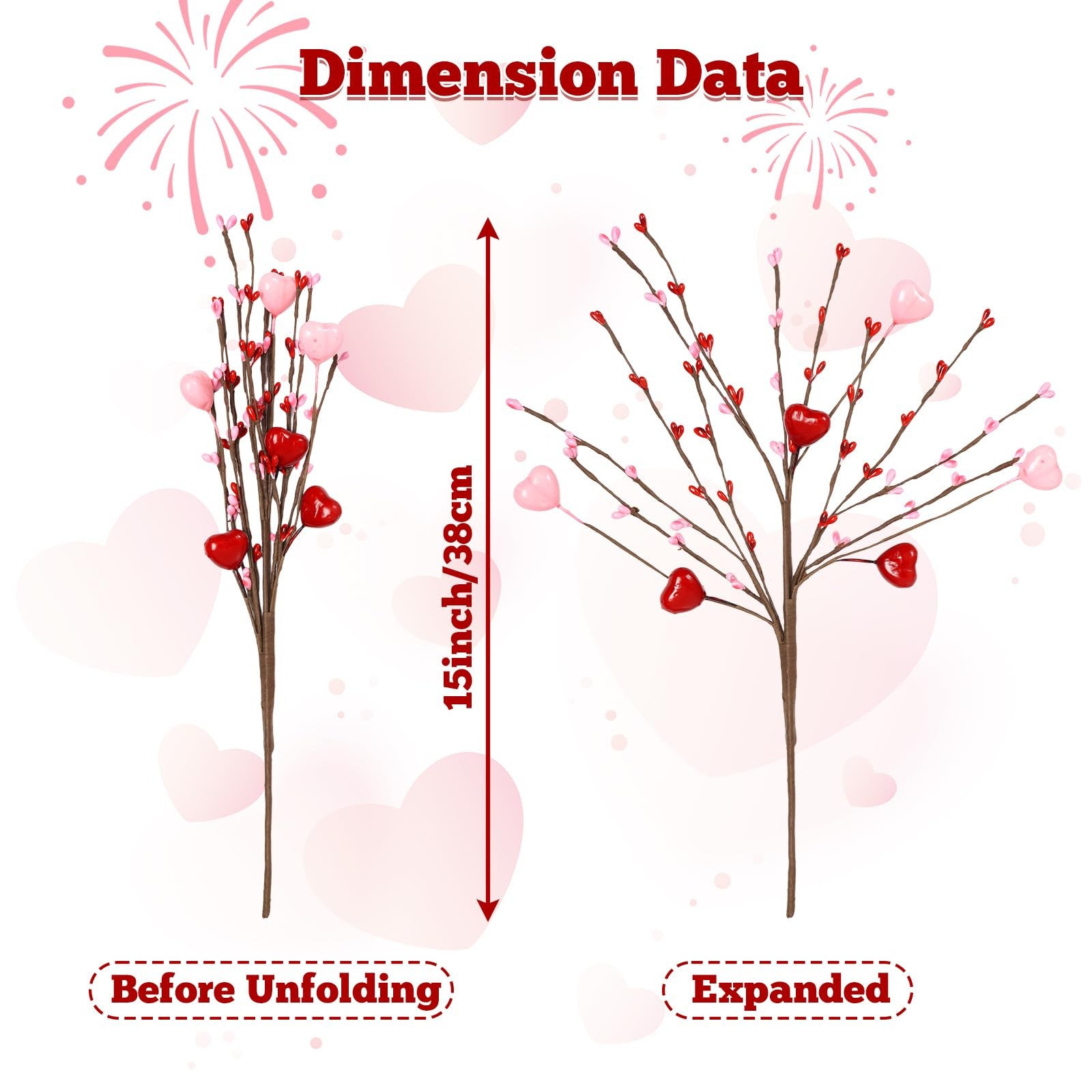 6 Pieces Artificial Berry Flower Stems Heart Shaped Berry Picks Valentines Da…