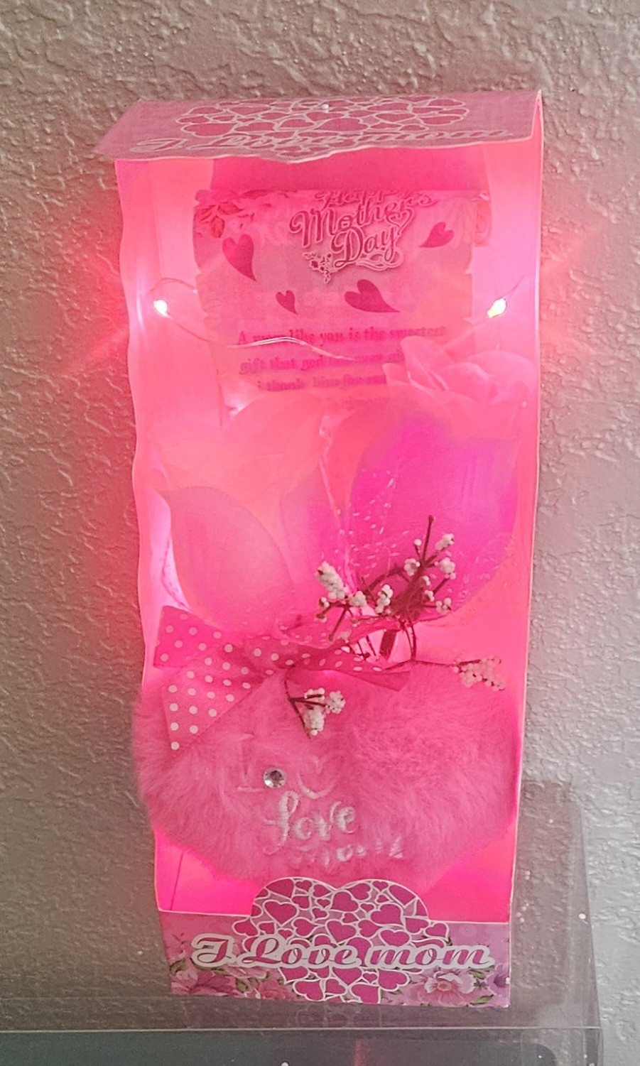 LED Pink Artificial Rose & Baby’s-Breath Flower Box Arrangement Mother’s Day