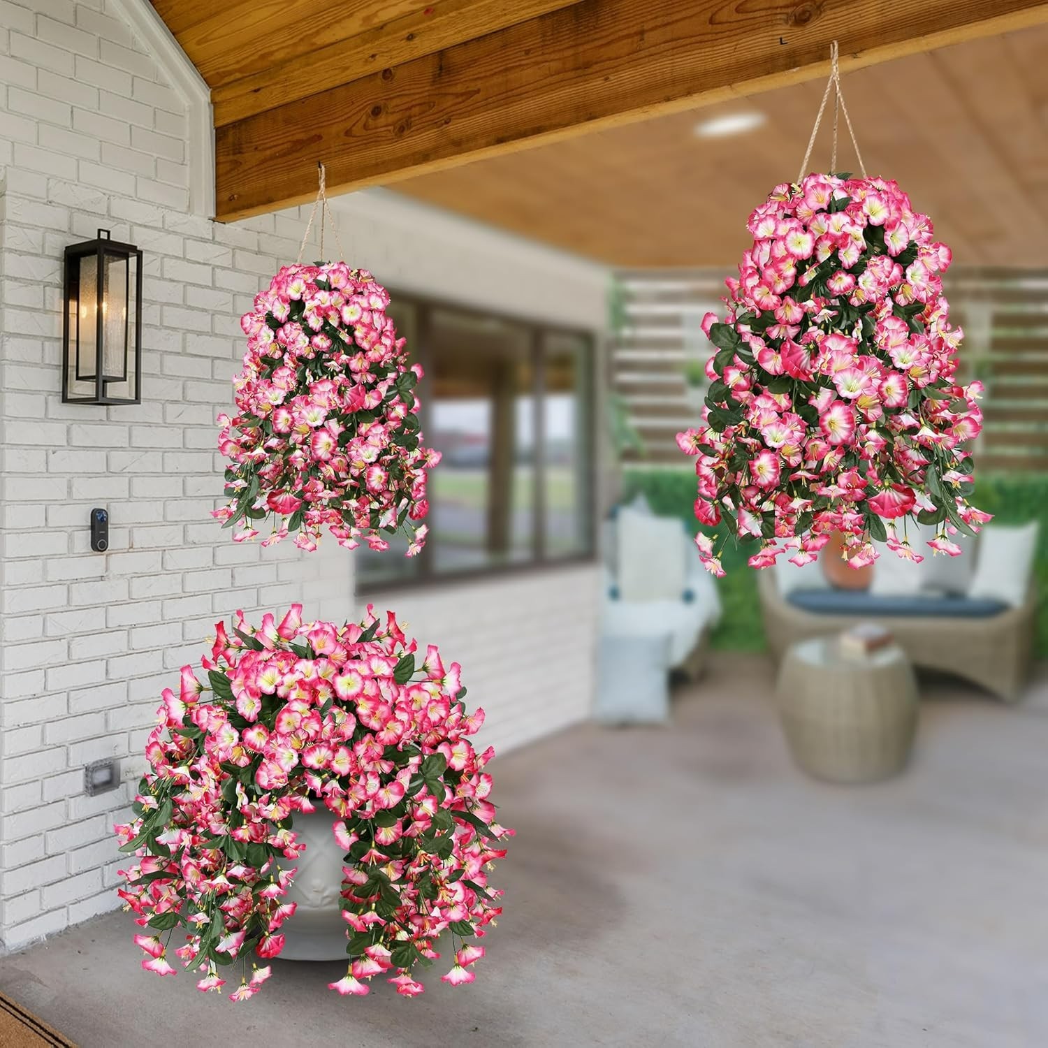 Artificial Fake Hanging Flowers Plants for Outdoor Outside Spring Summer Deco…