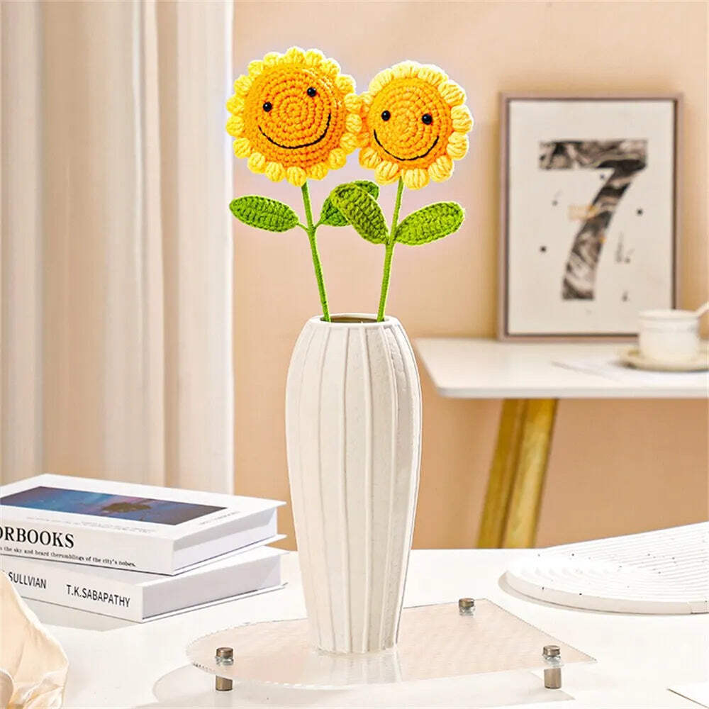 Handmade Knitting Sunflower Bell Flower Decoration Home Ornament Birthday Gift N