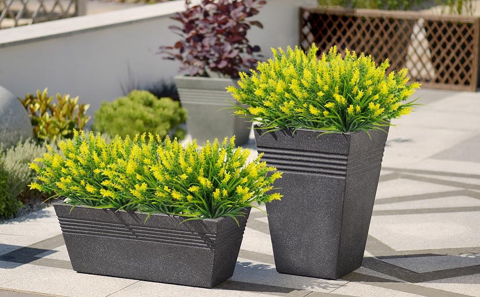 12 Bundles Artificial Plants Outdoor, 18.2″ UV Resistant Faux 12 Pcs Yellow