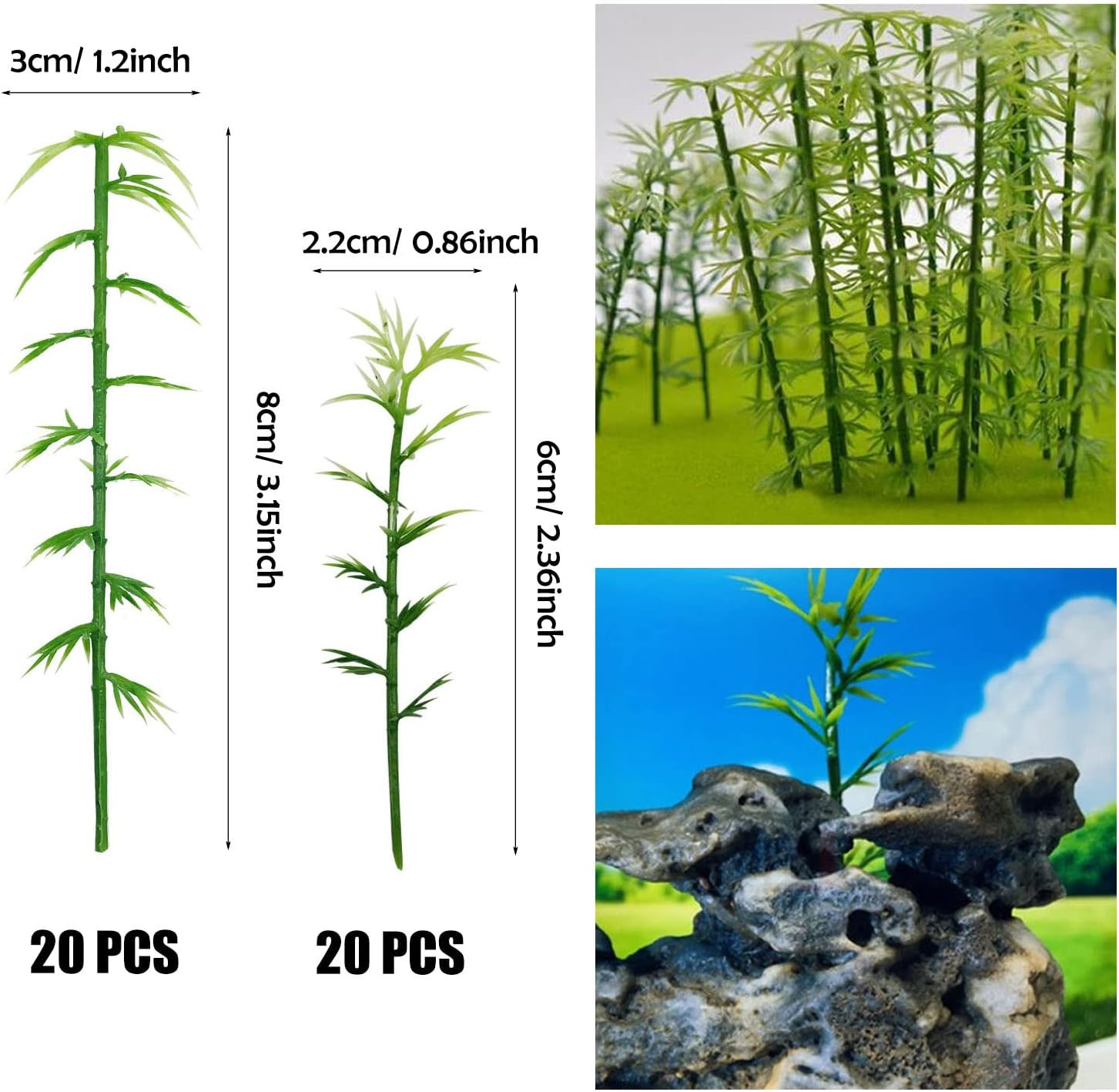 40 PCS Model Bamboo Trees, 2 Size Green Plastic Bamboo Trees for Home Decoration