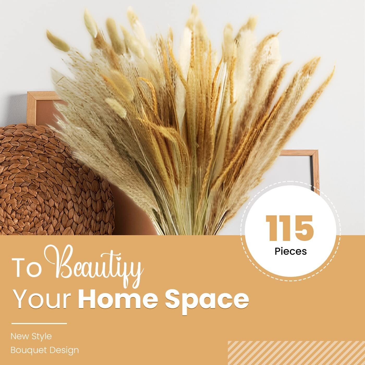 Pampas Grass Decor 115 Pcs Boho Home Decor Dried Flowers, 17.5 Inch Dried… B17