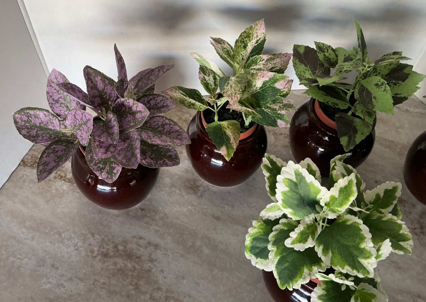 Spring Summer Floral Coleus Variety Silk Plants with Brown Crock Pots Garden