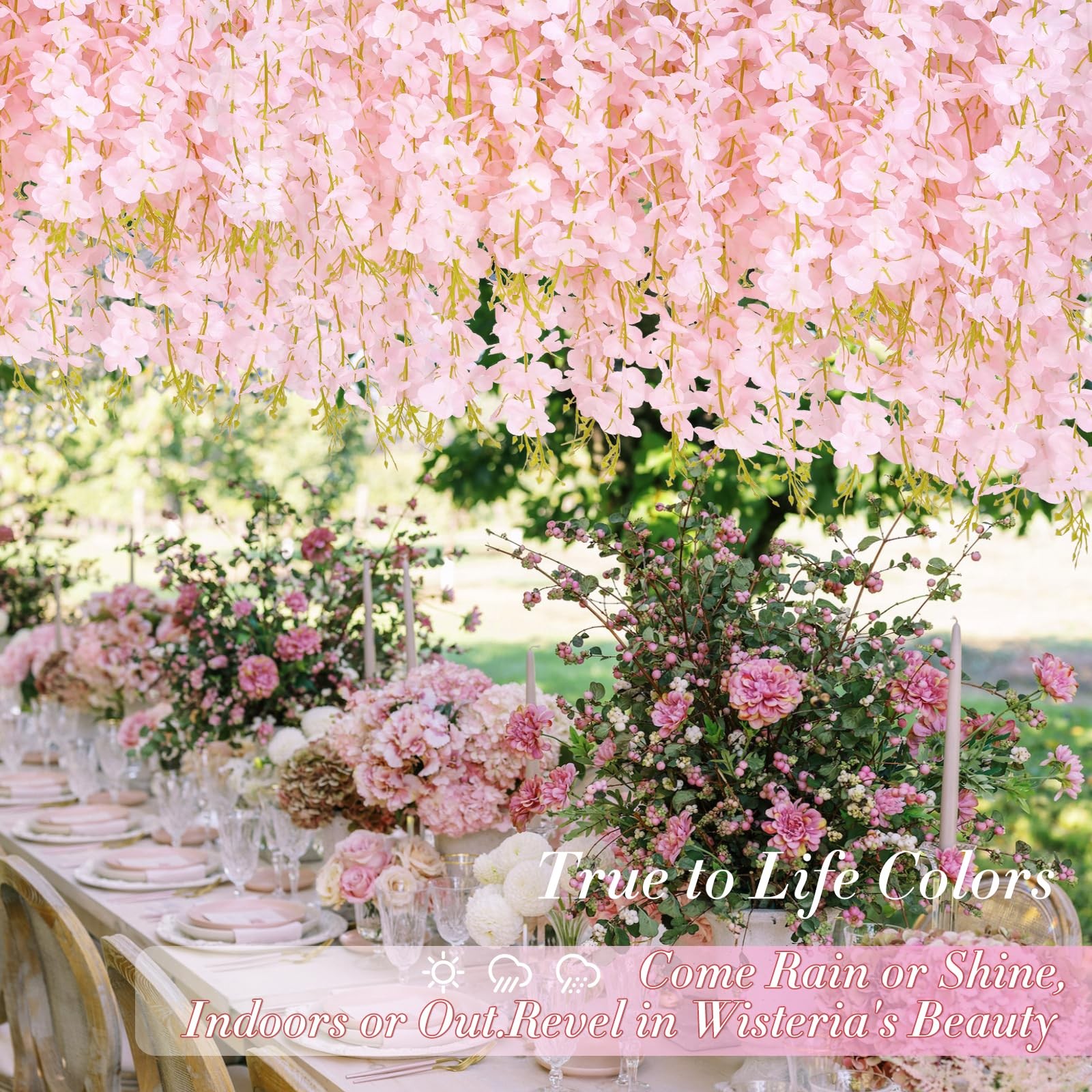 40 Pack Light Pink Wisteria Hanging Flowers, Fake Hanging Flowers for Decorat…