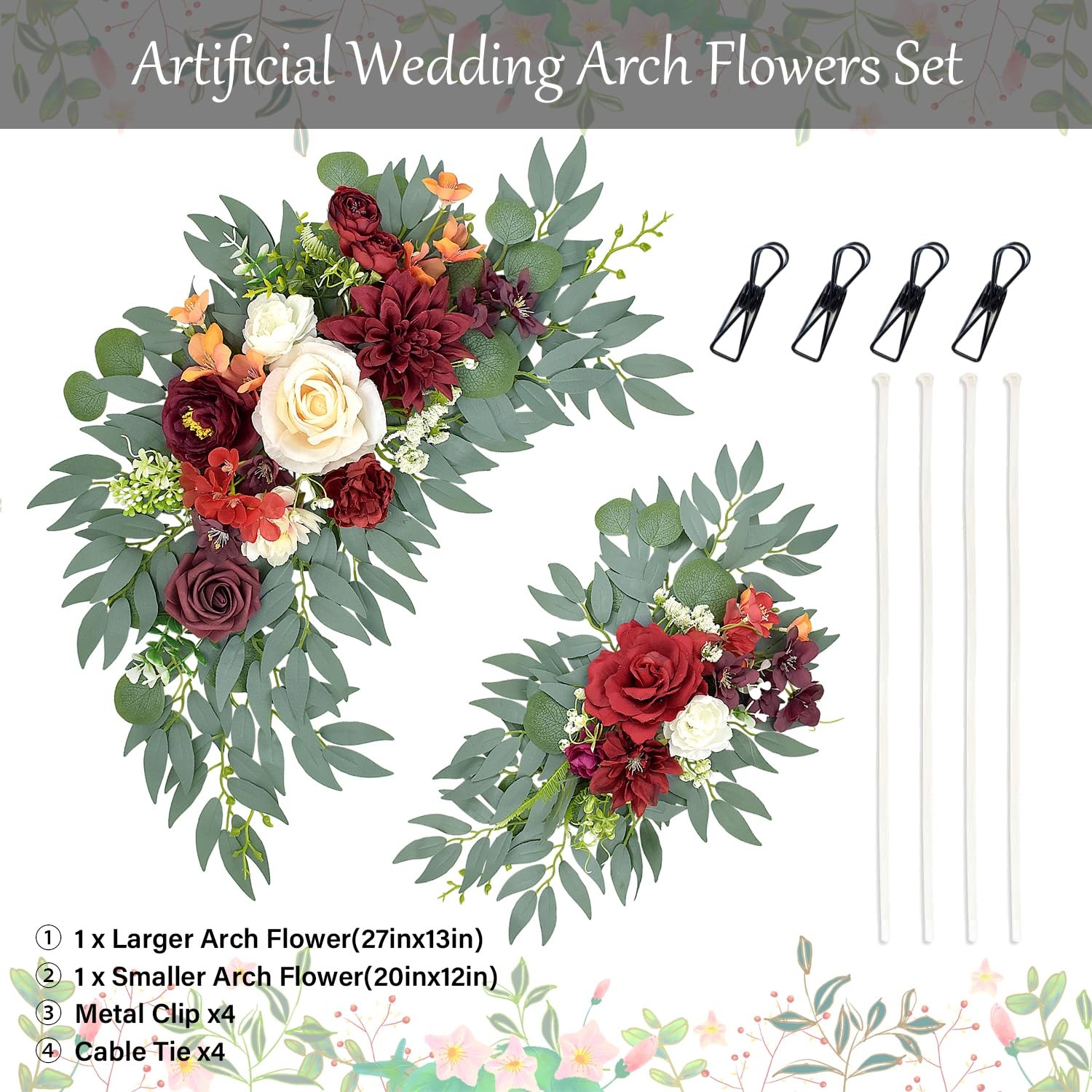 Burgundy Wedding Arch Flowers Artificial Floral Swag Backdrop Party Decor